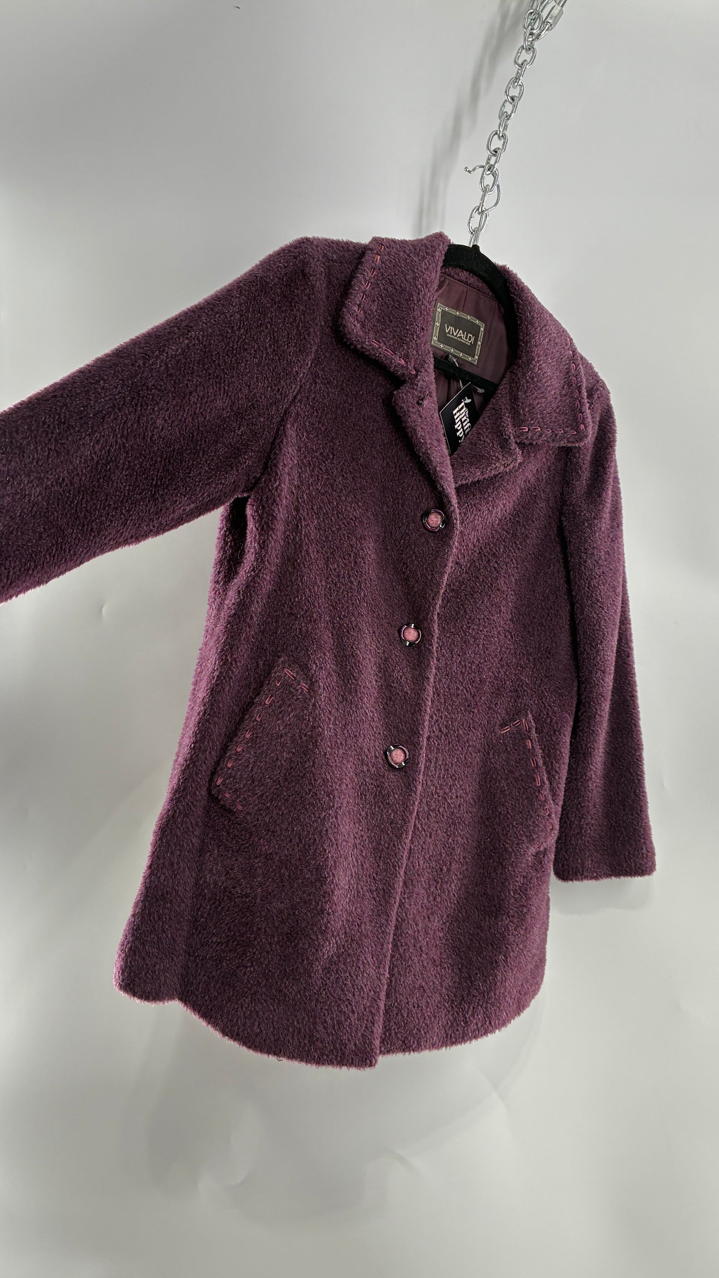 Vintage VIVALDI Purple Coat with Ribbon Stitch Detail (97,102,165cm)