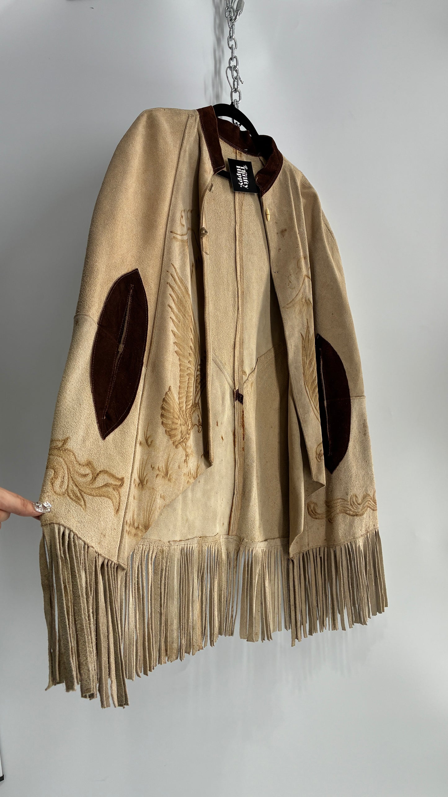 Vintage Animal Hide Engraved Poncho OverCoat (C)(One Size)