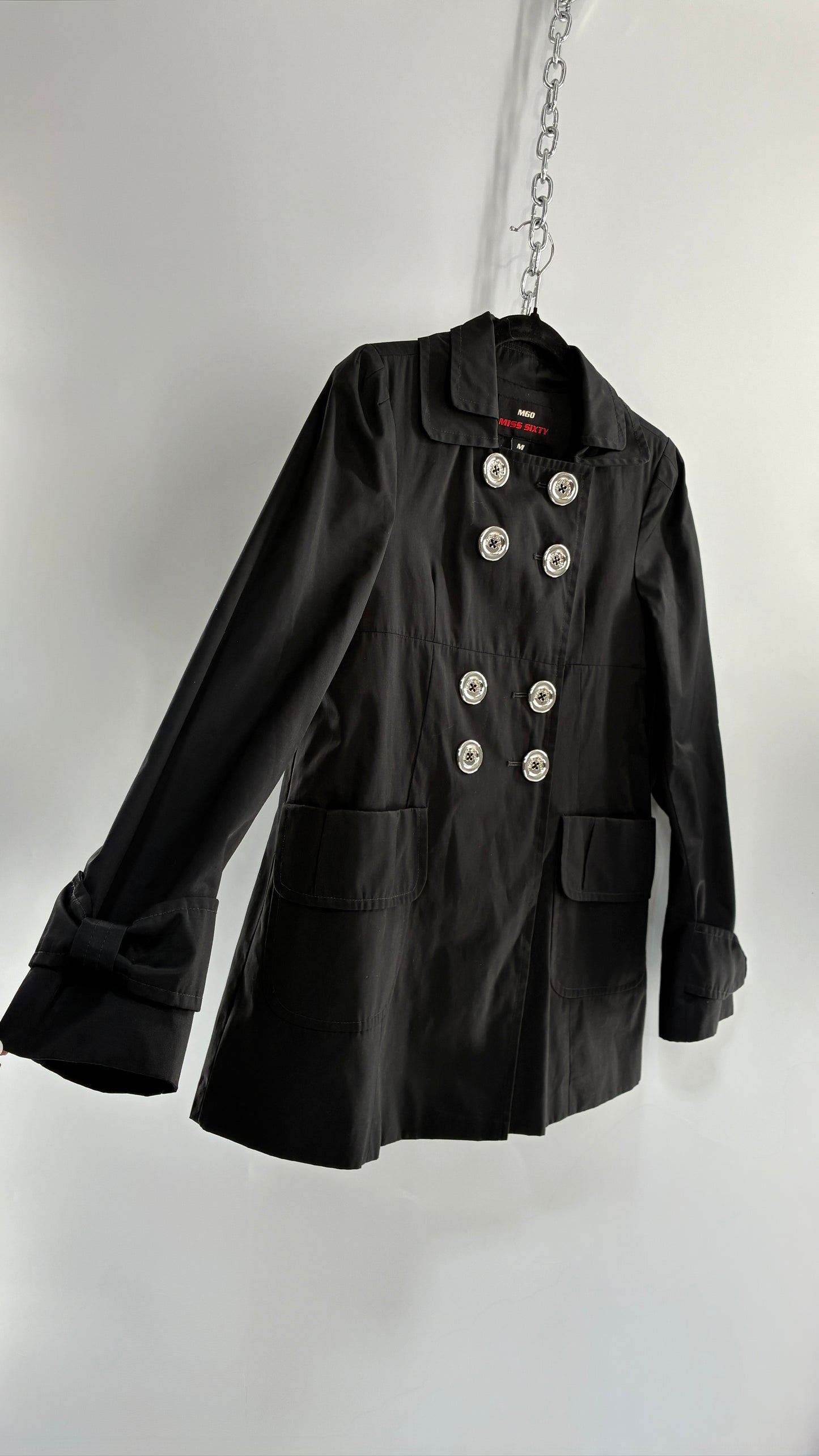 Vintage MISS SIXTY Black Jacket with Oversized Silver Buttons (Medium)