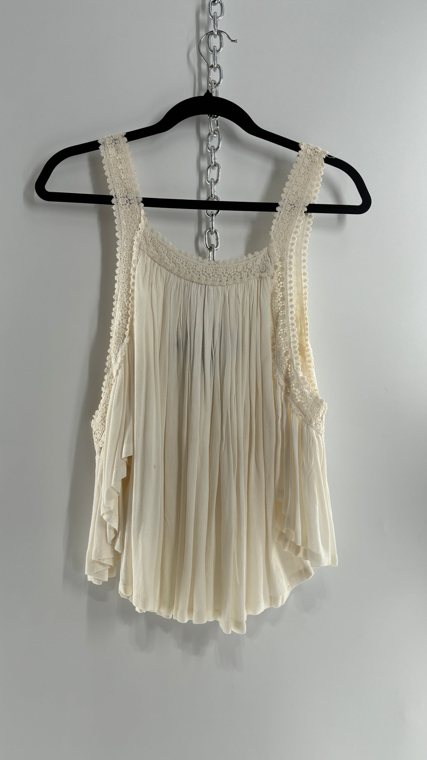 Free People X Sea Gypsies Voluminous Off White Drape Sleeve Blouse with Lace Detailing (XS)