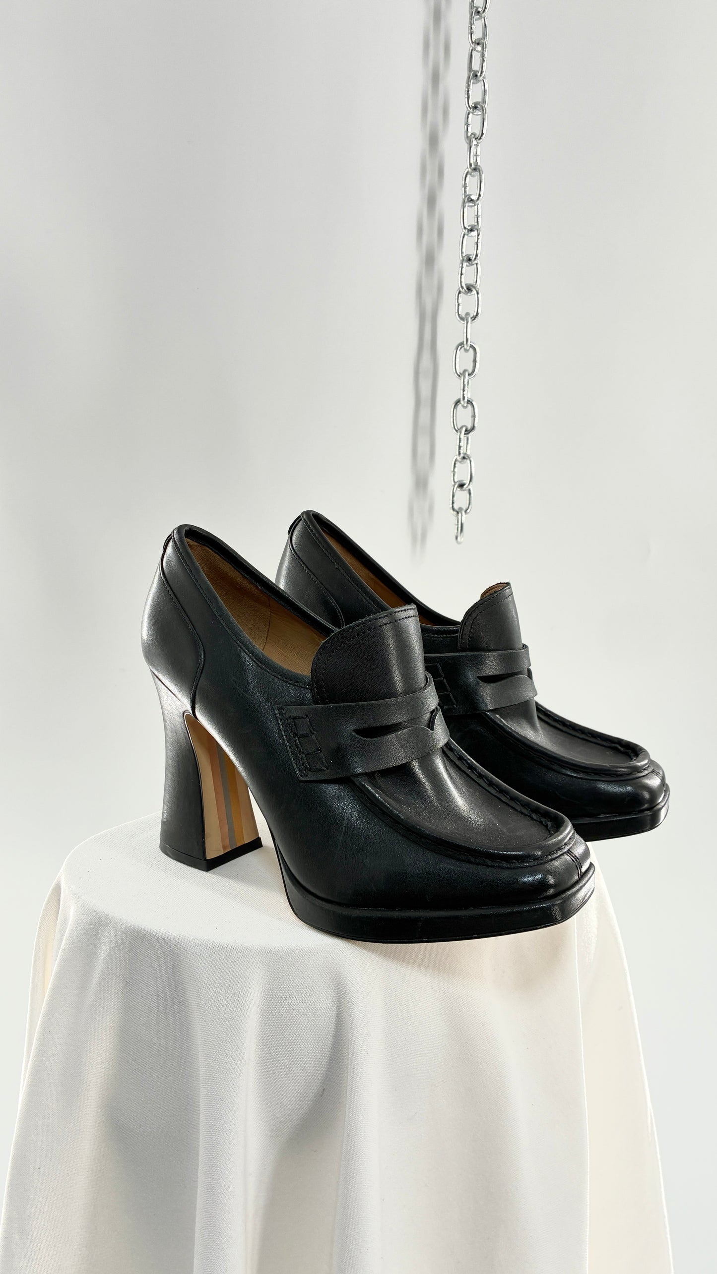 Vintage Sam Edelman Jeanette Black Genuine Leather Chunky Heel Oxfords (9)