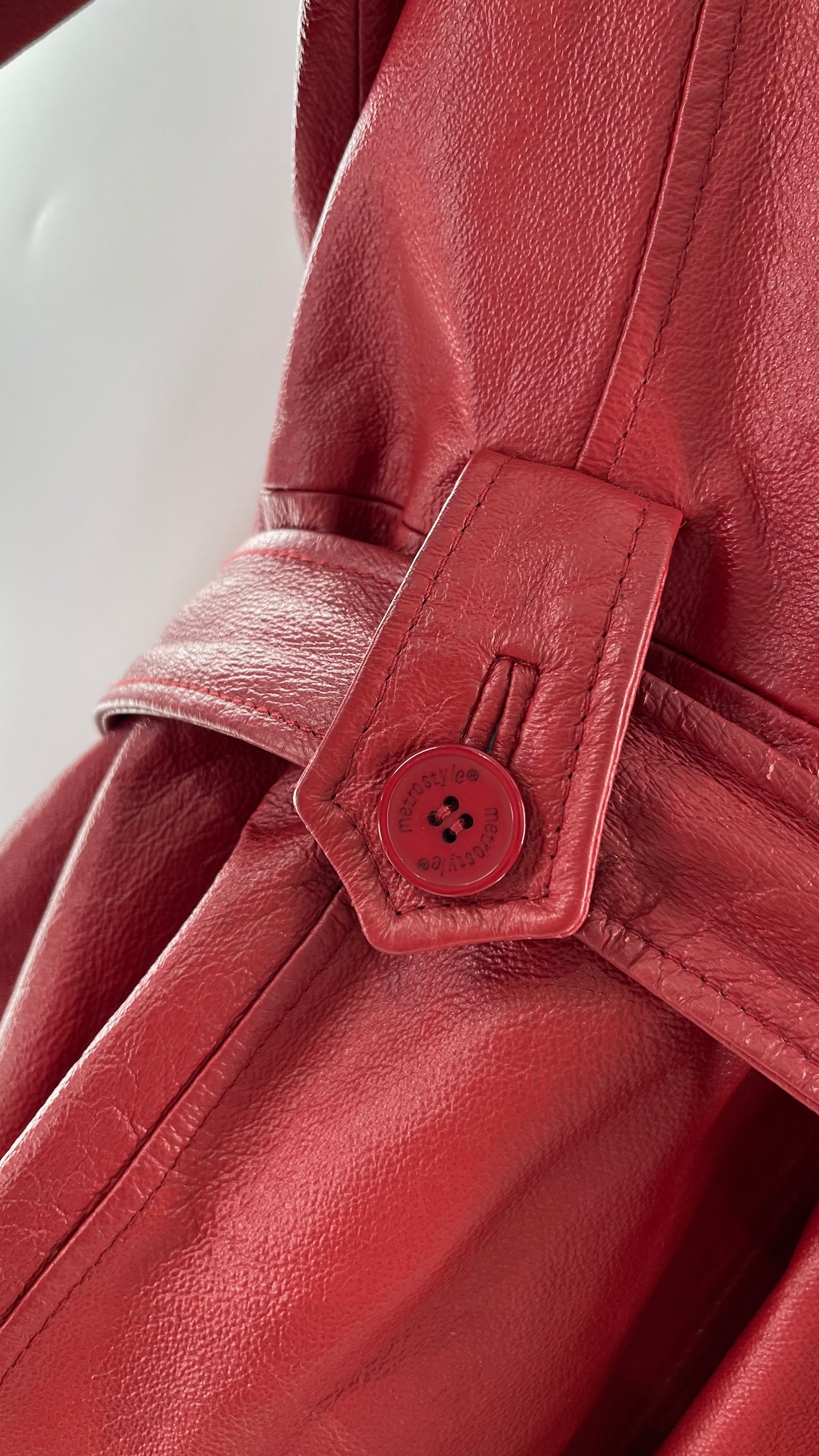 Vintage MetroStyle Red Leather Trench (C)(L/XL)