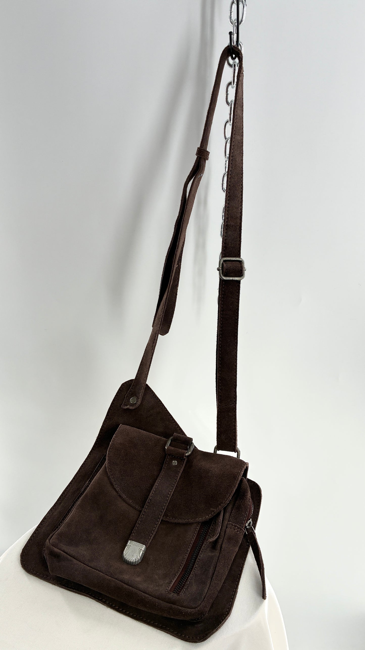 Free People Brown Suede Leather Crossbody Pouch Purse