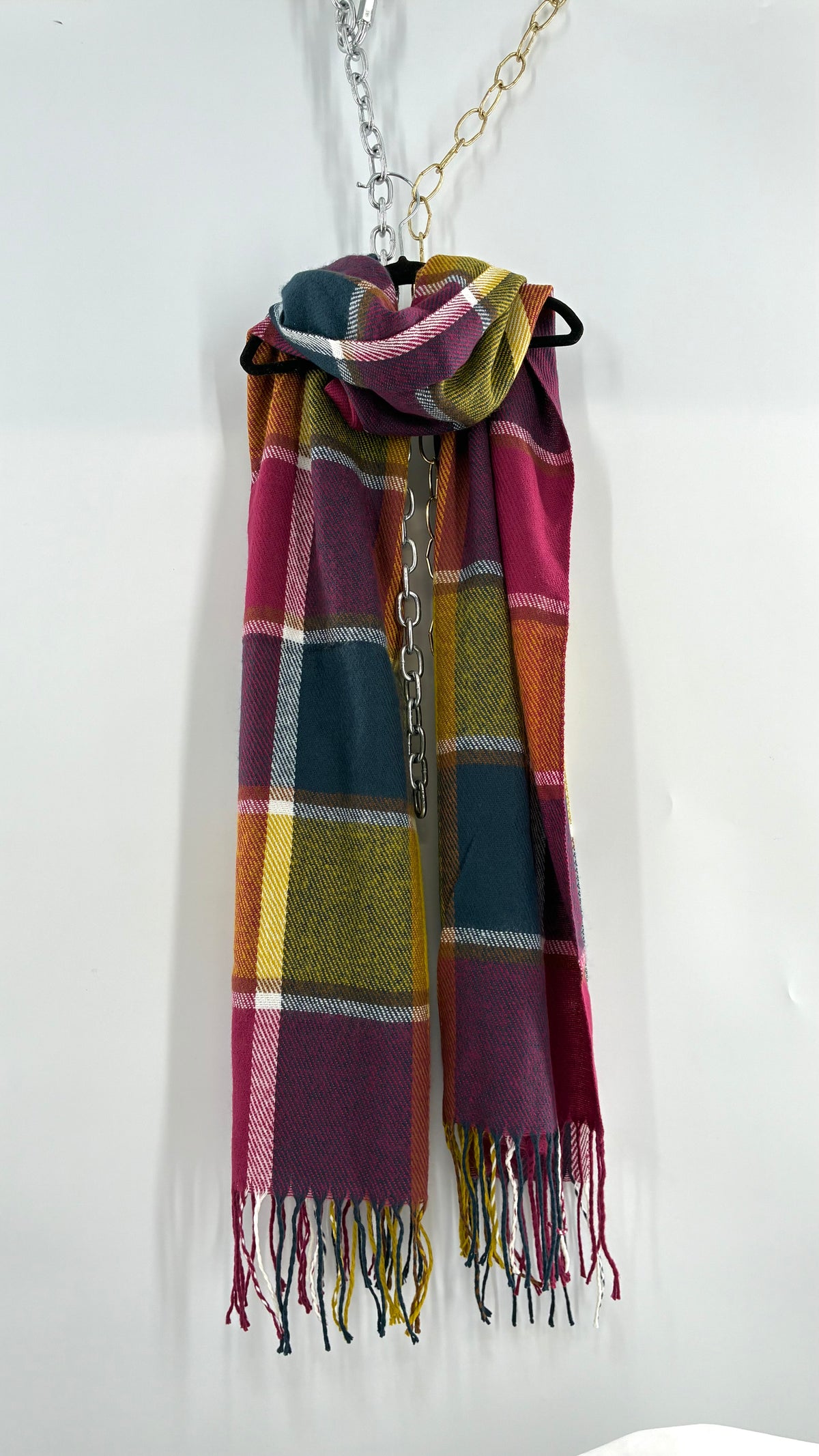 Vintage Autumnal Jewel Toned Plaid Scarf