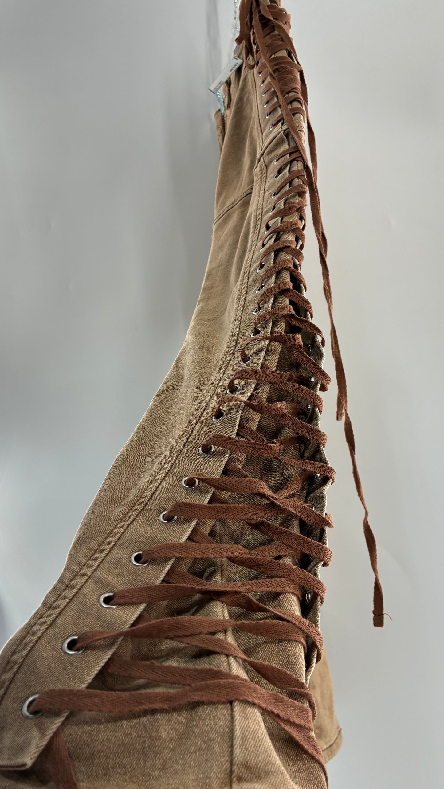 FASHION NOVA Side Tie Faded Brown Jeans (Medium)