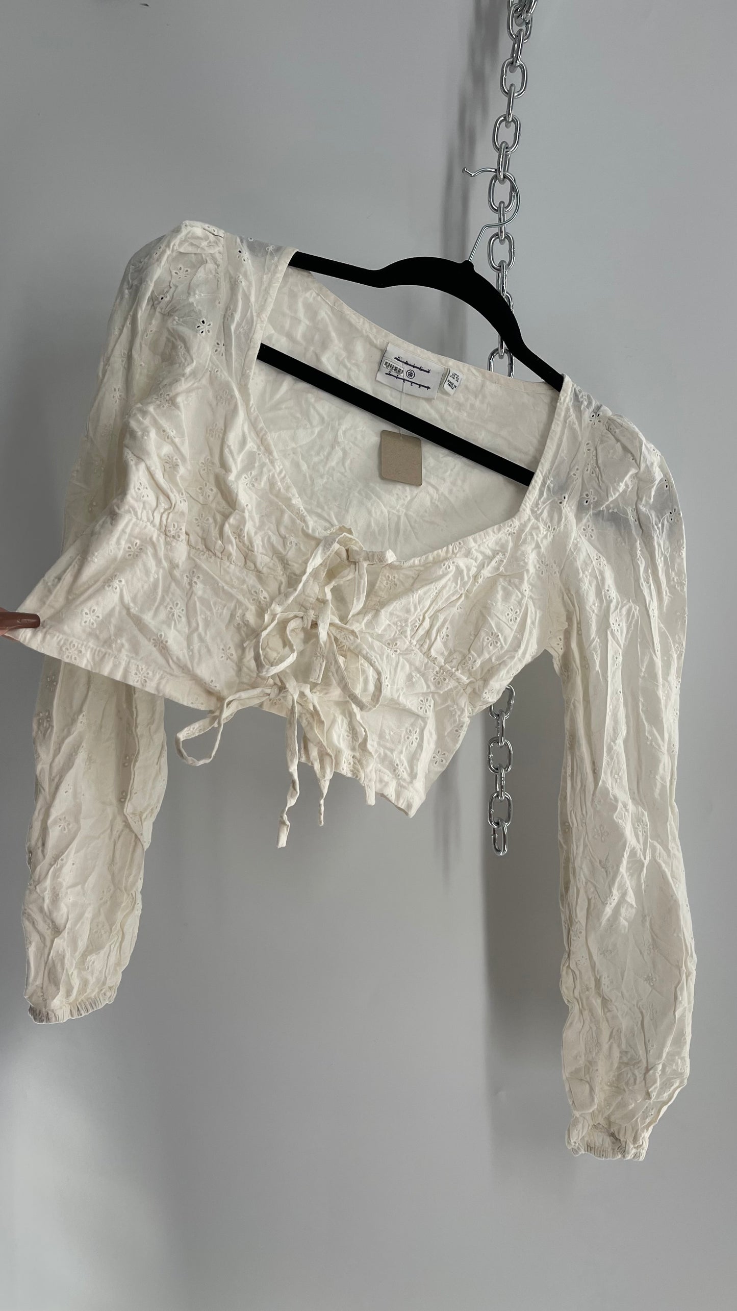 Daisy Street Triple Tie Bust Off White Eyelet Lace Blouse (XS)