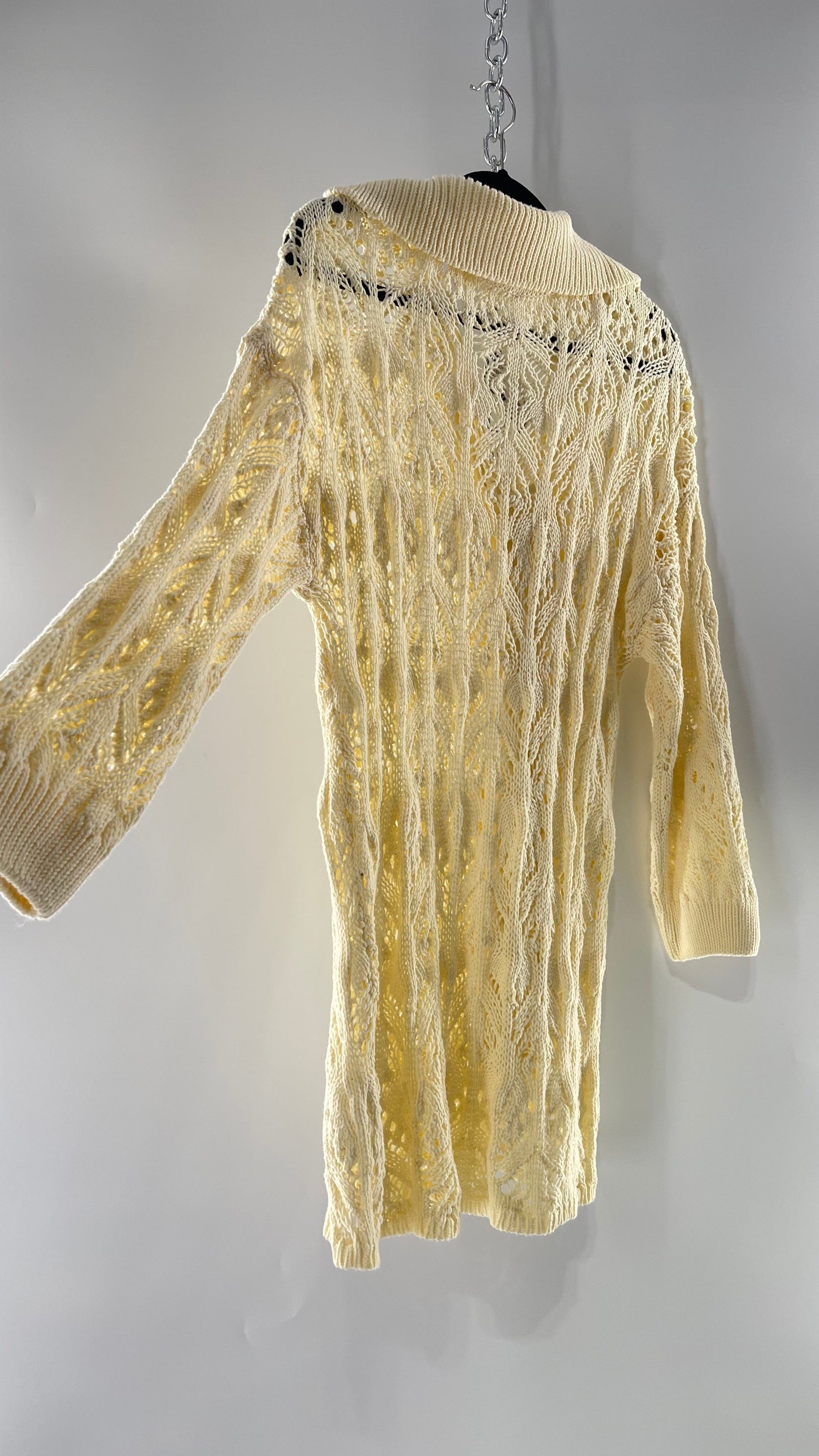 Free People Baby Yellow Comfy n Cozy Open Stitch Knit Sweater Dress (S)