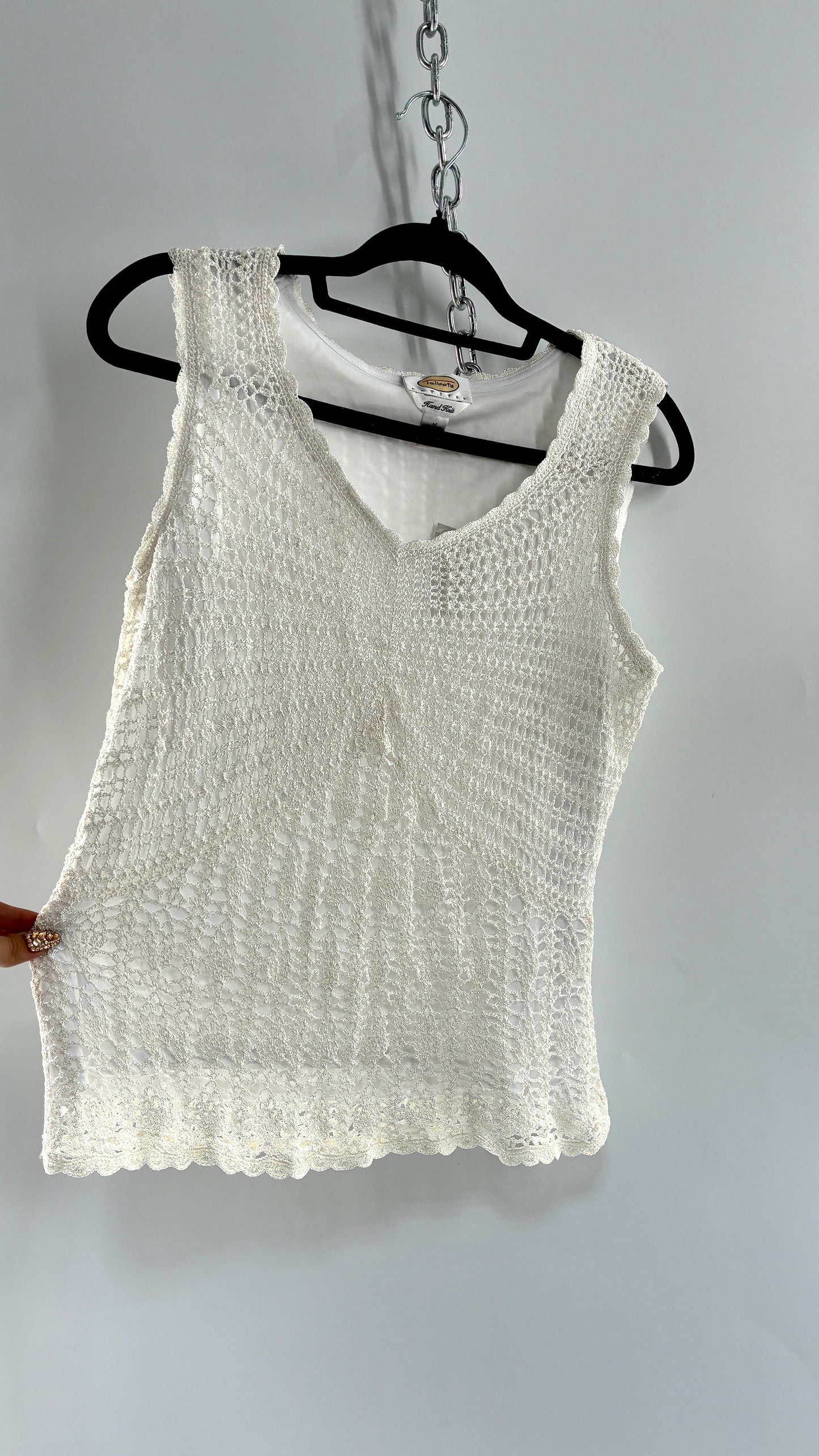 Deadstock Vintage TALBOTS White Crochet Sleeveless Top (Medium)
