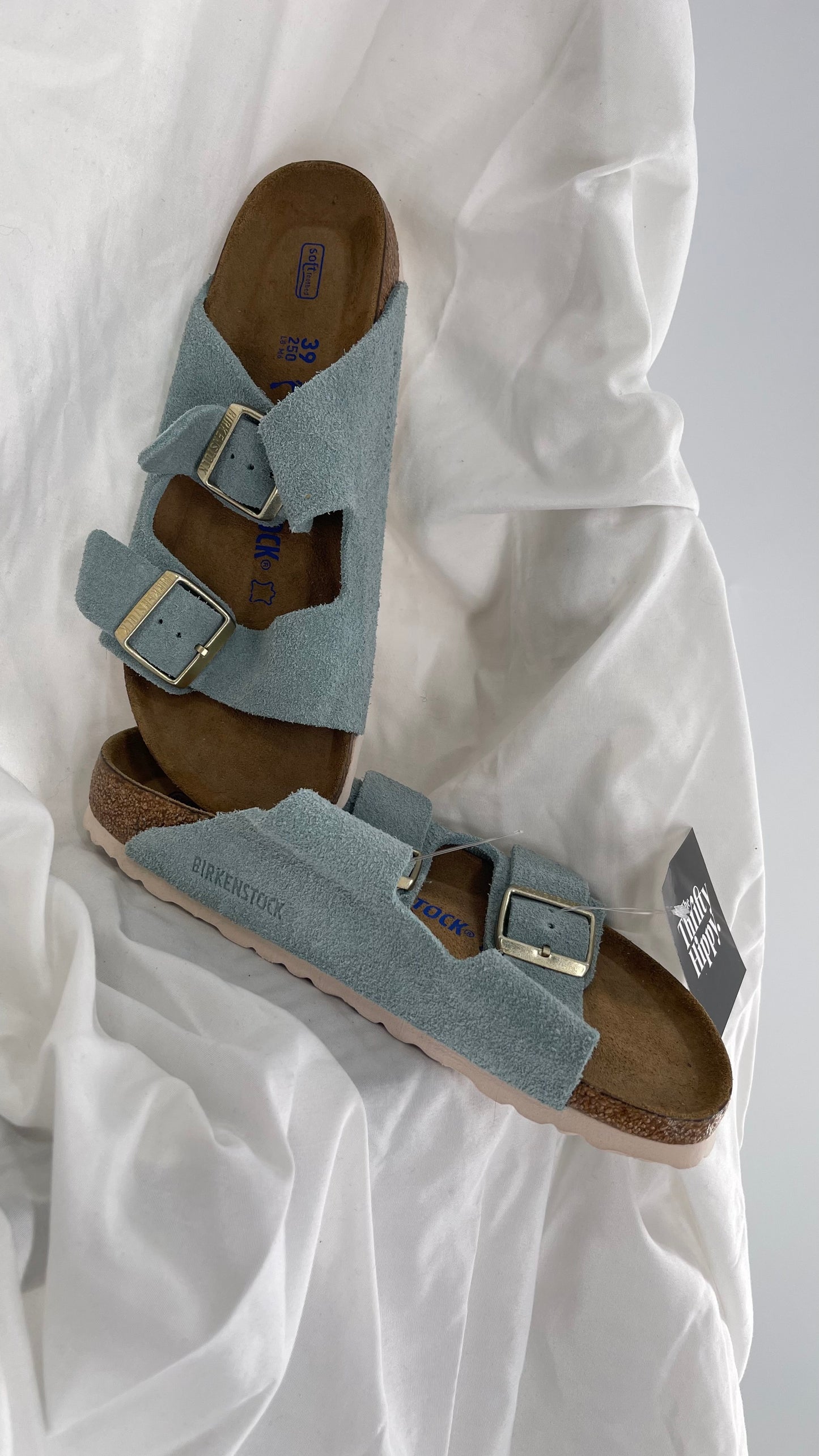 Birkenstock Powder Blue Suede Double Strap Sandal (39/8)