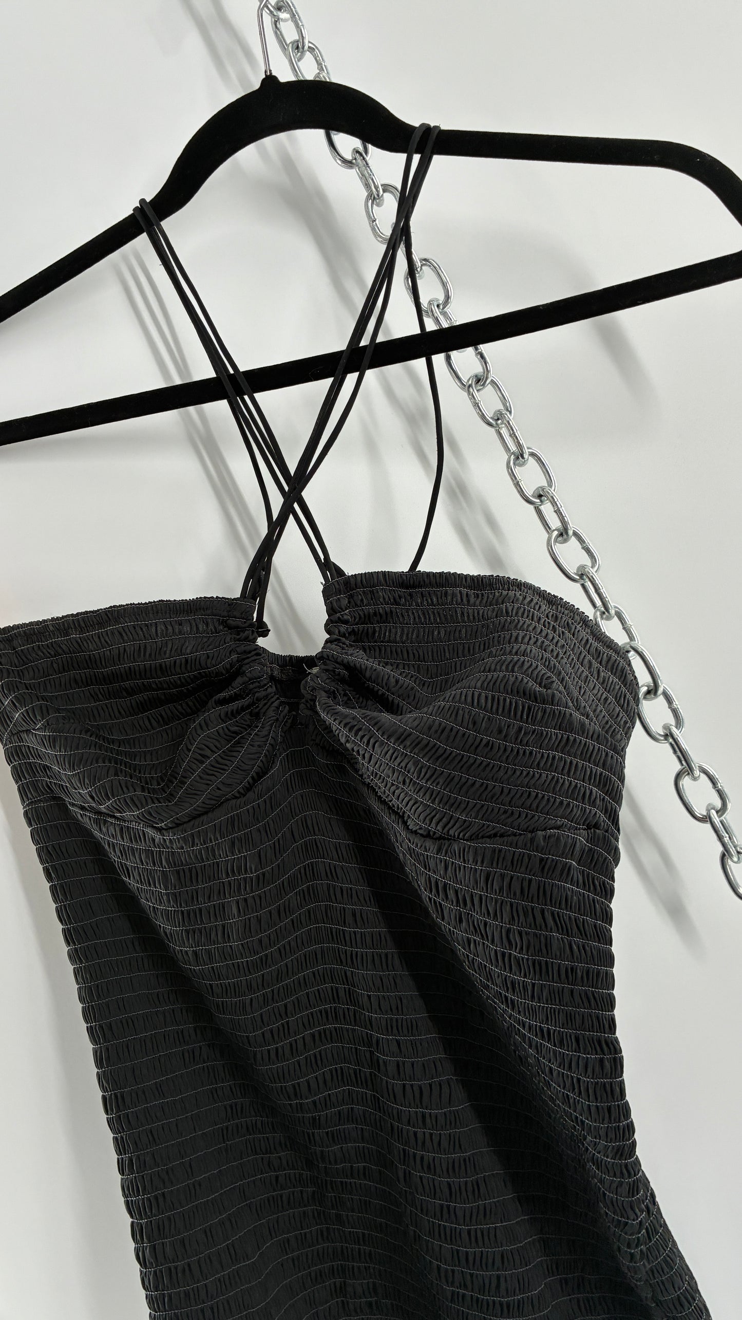 Intimately Free People Black Smocked Bodycon Mini Dress (Small)