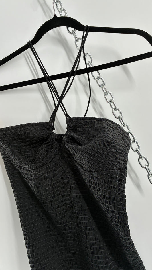 Intimately Free People Black Smocked Bodycon Mini Dress (Small)