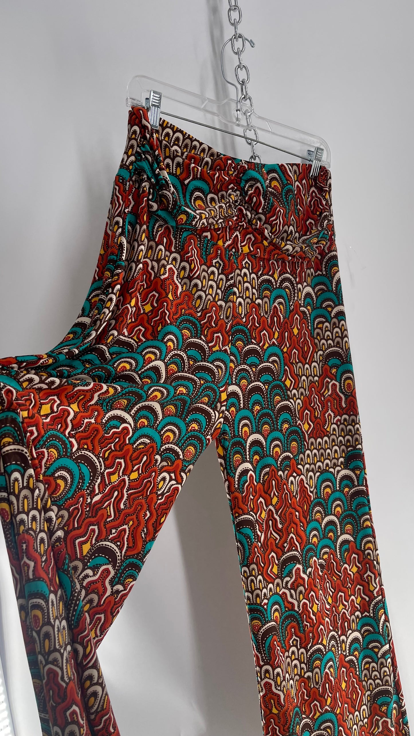 Vintage Orange and Teal Patterned Palazzo Pant (L/XL)