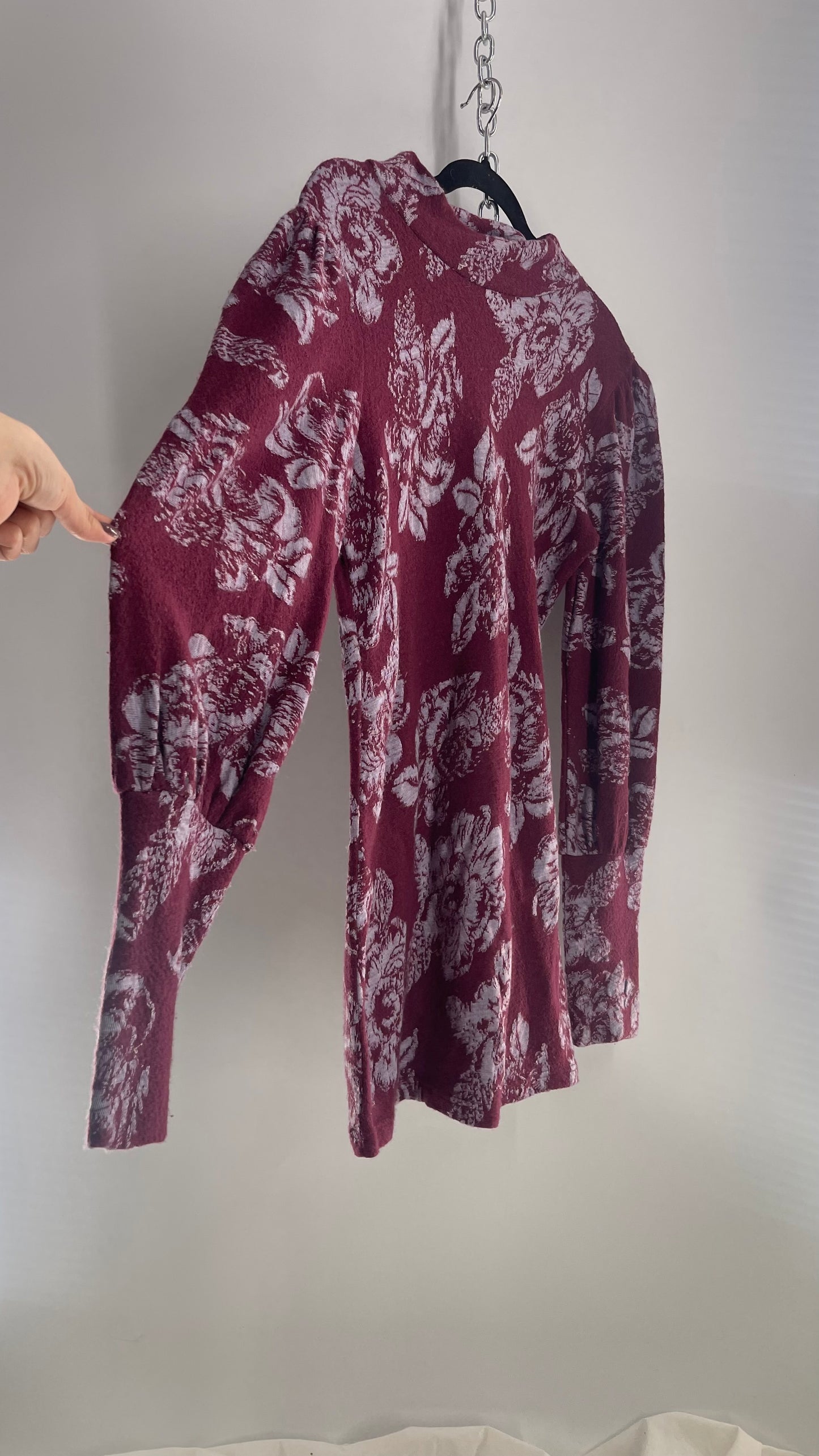 Free People Burgundy Floral Sweater Dress (Medium)