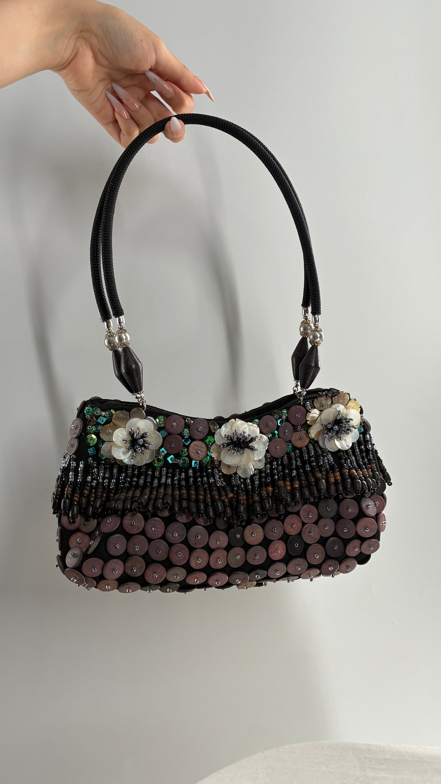 Vintage Embellished Purse with Sequins, Beading, Shells, and Florals