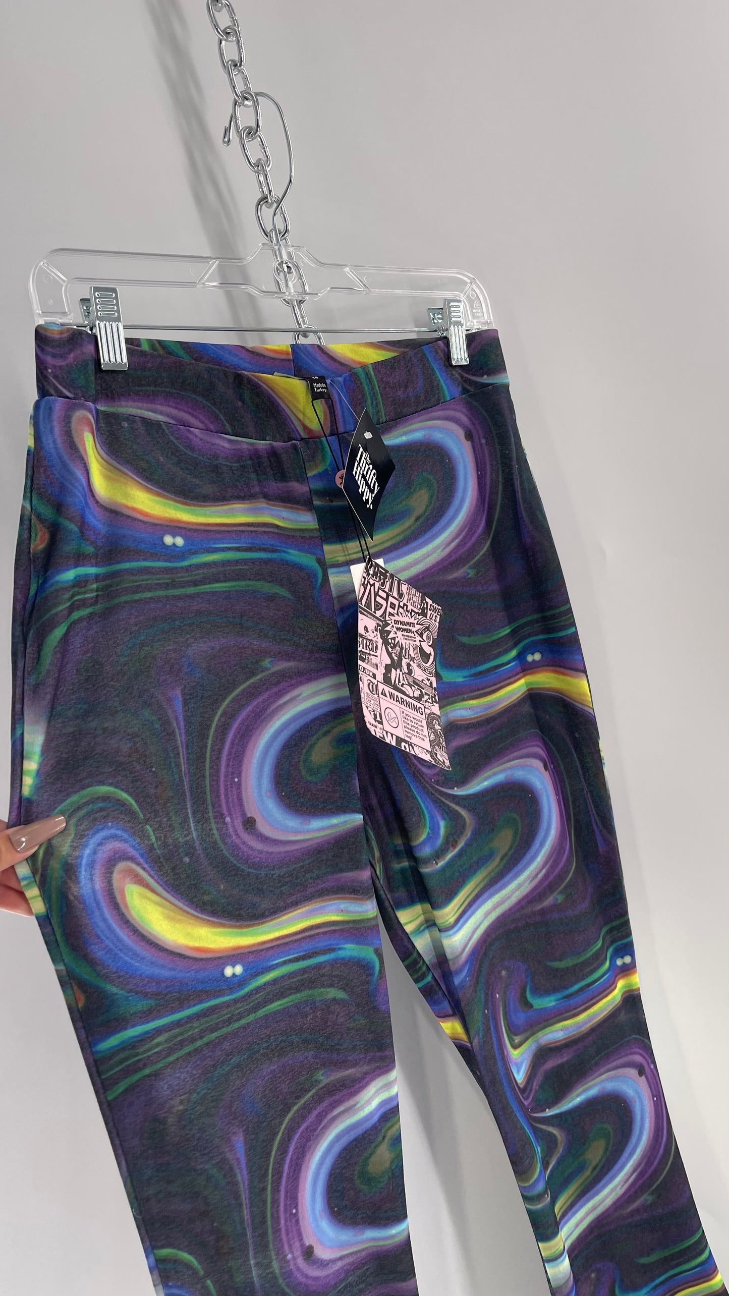 NGOrder Psychedelic Graphic Purple Blue Wavy Kickflare Pants with Tags Attached (14 XL)