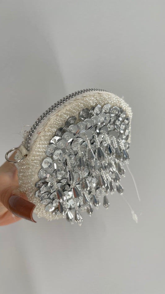 Urban Outfitters Embellished, Sequin, Dangling Crystal Round Coin Pouch