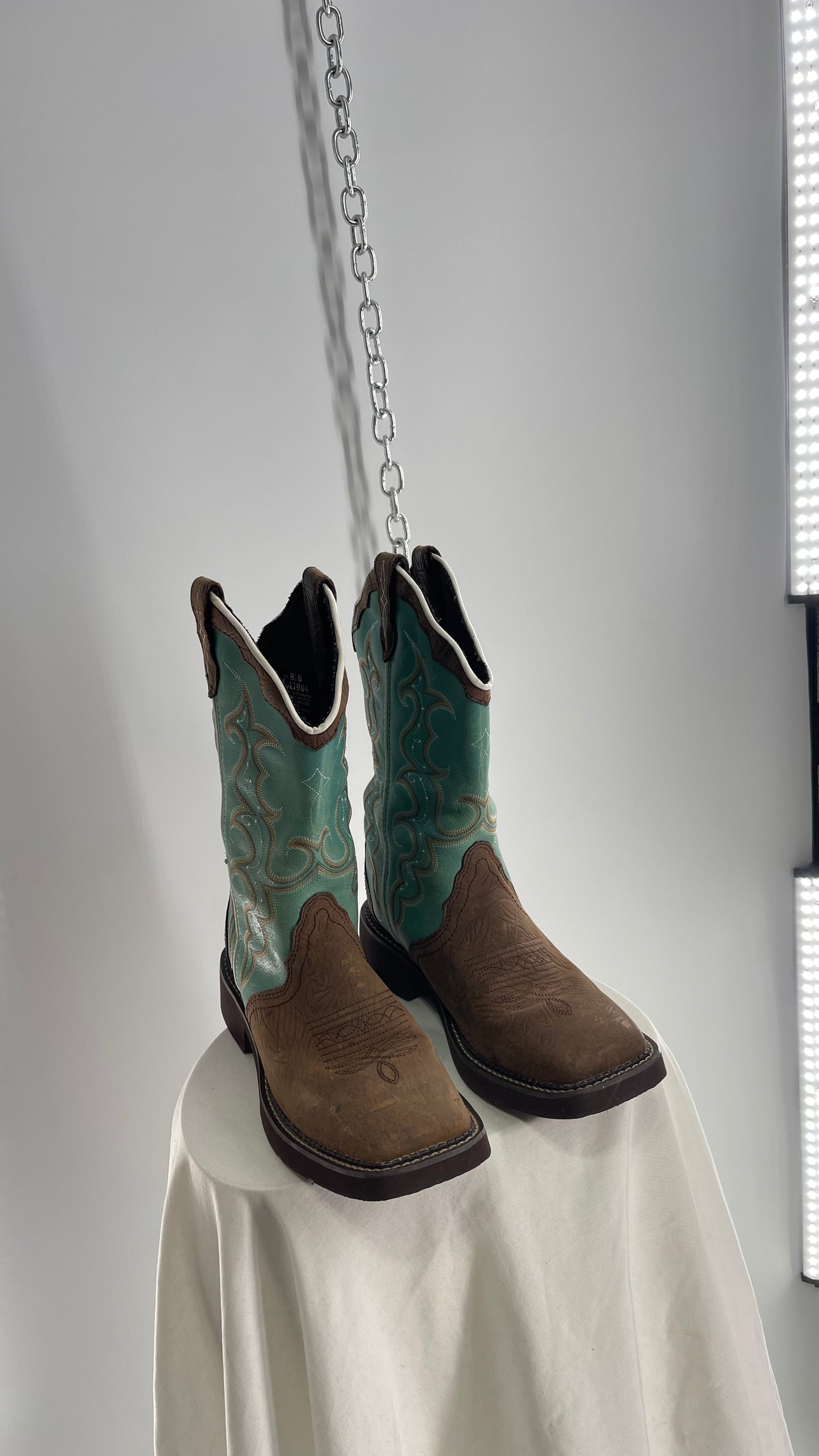 Vintage Justin Gypsy Brown Leather Turquoise Raya Cowboy Boots (8.5B)