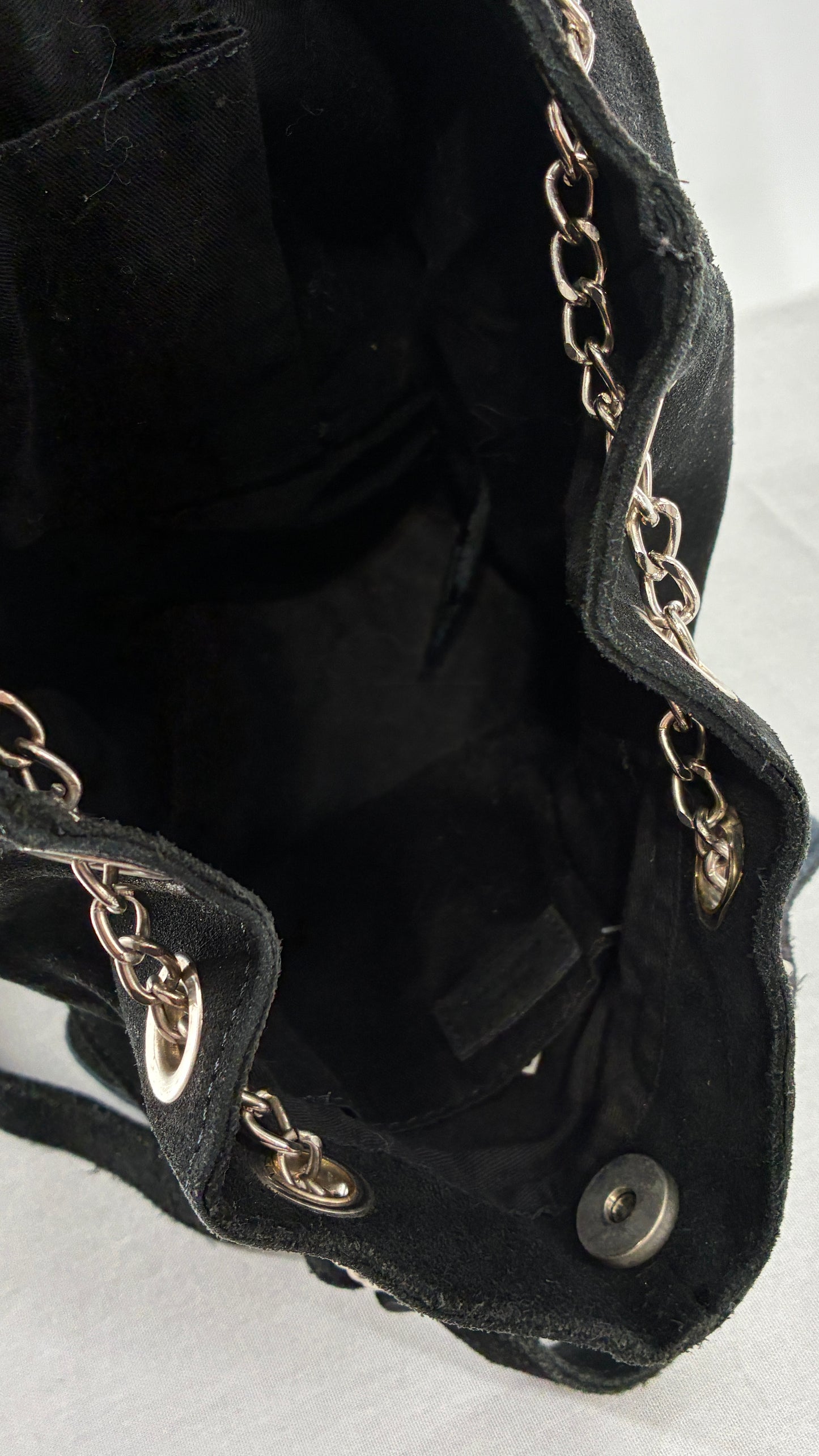 Black Genuine Suede Convertible Chain Link Backpack