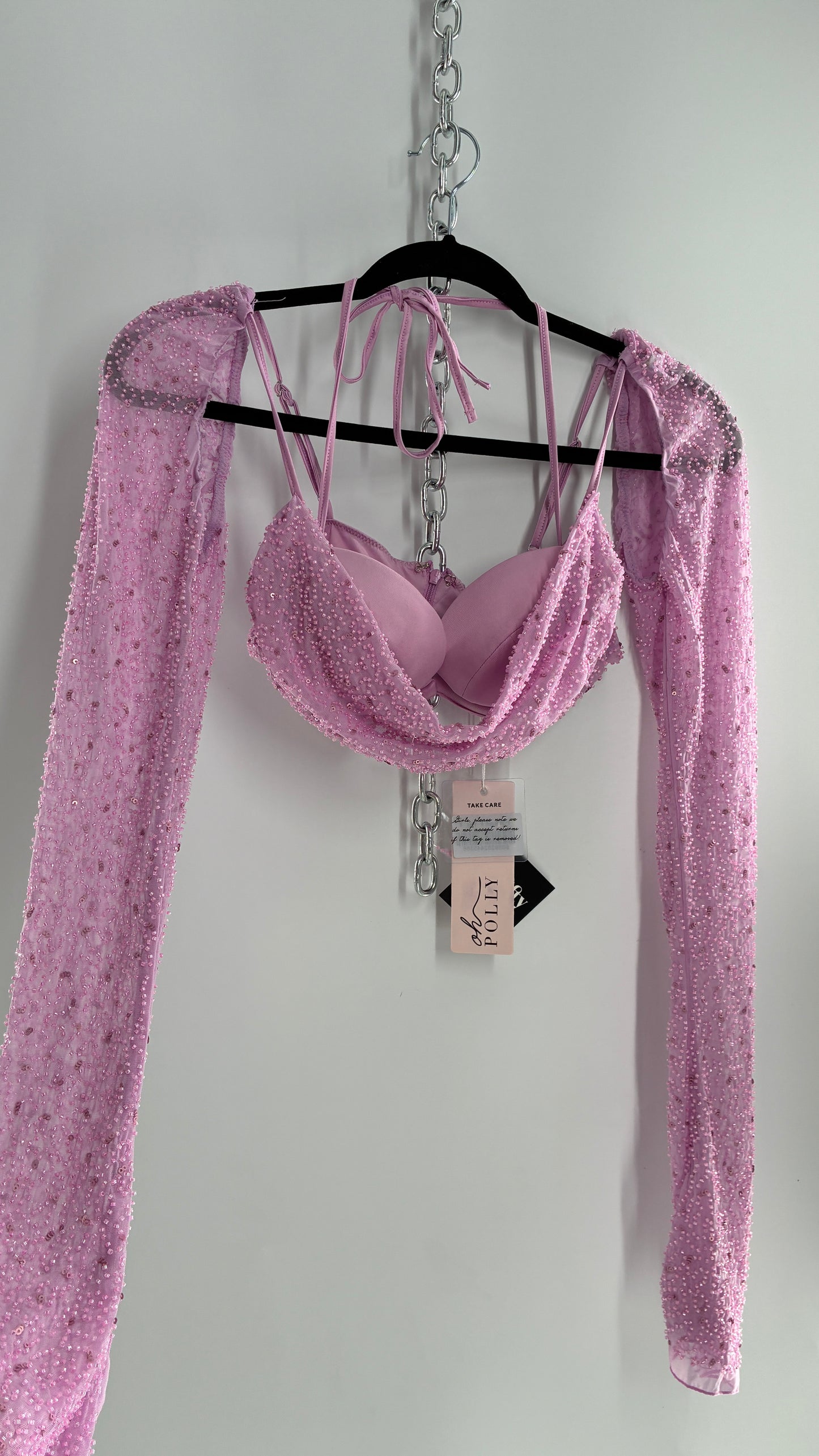 Princess Polly Beaded Shrug, Drape Front Lilac Long Sleeve with Tags Attached (4)