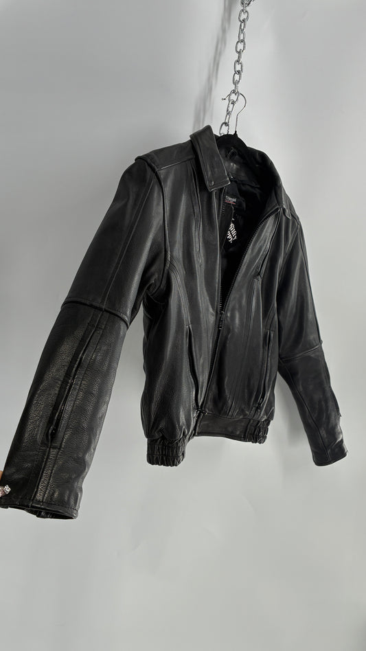 Thinsulate RAIDER Black Leather Motorcycle Bomber Jacket (12)