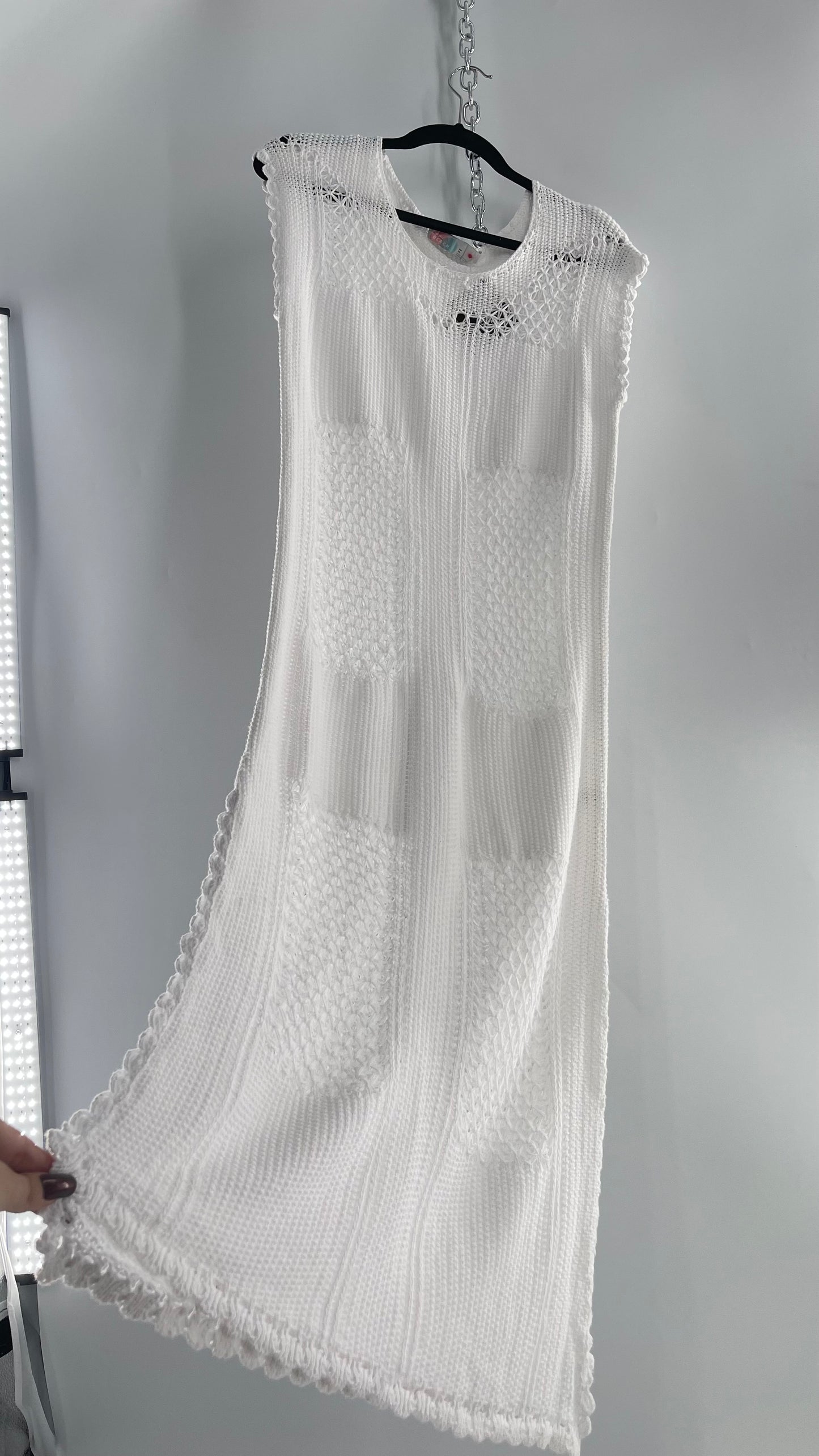 Free People White Crochet Knit Maxi Dress (XS)