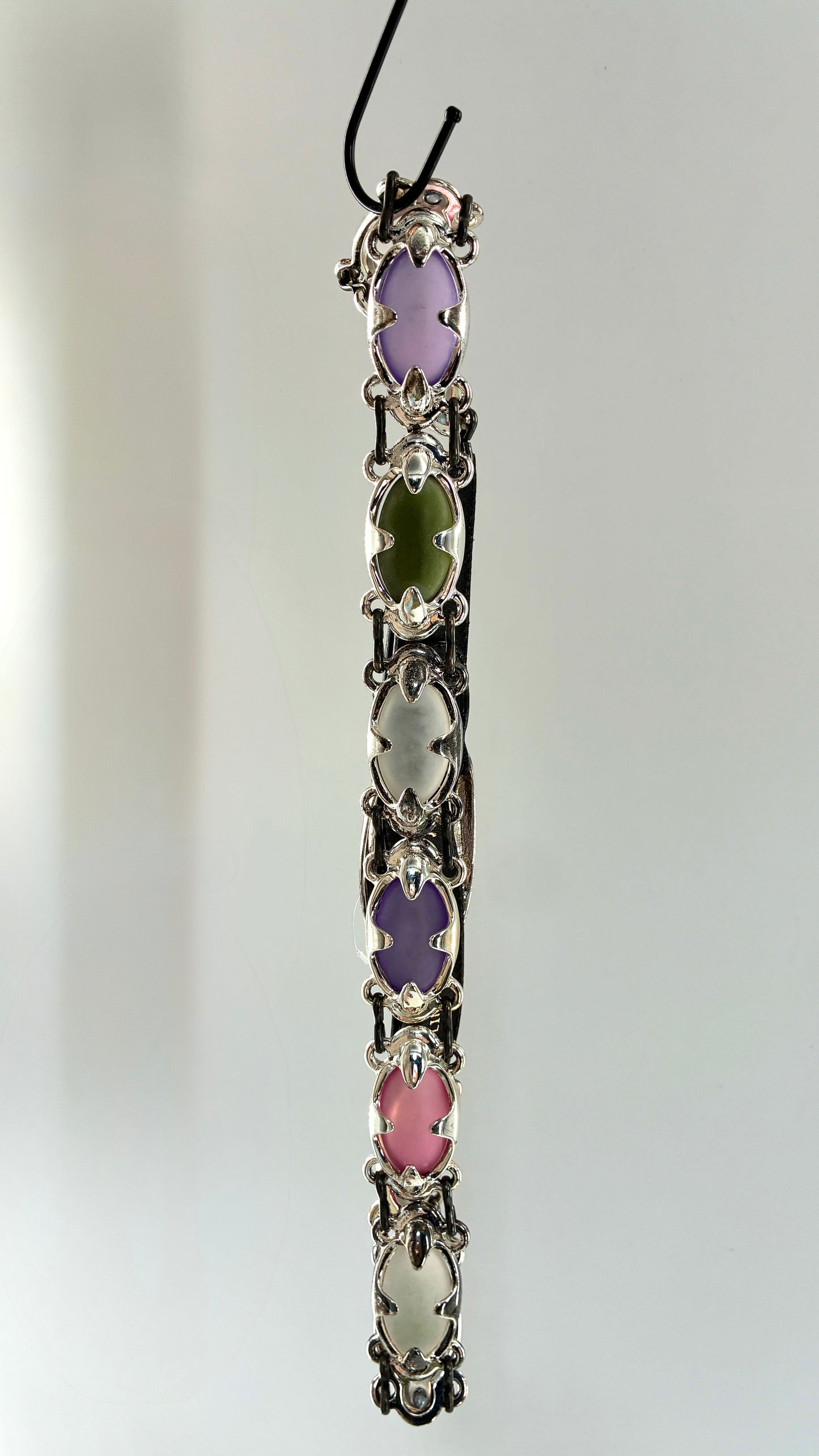 Vintage NEIMAN MARCUS Linea Pelle  Silver Metal Belt with Oversized, Sautered Gemstone Details Made in Italy (Medium)