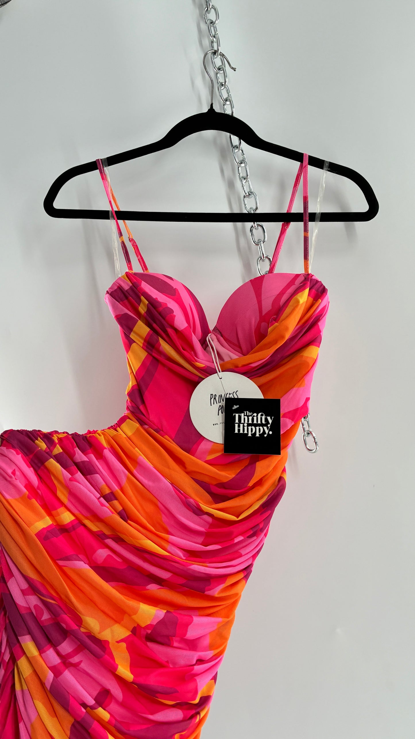 Princess Polly Sunset Ruched Mini  Dress with Draped Bust, Underwire Exposed Bra, and Tags Attached (0)