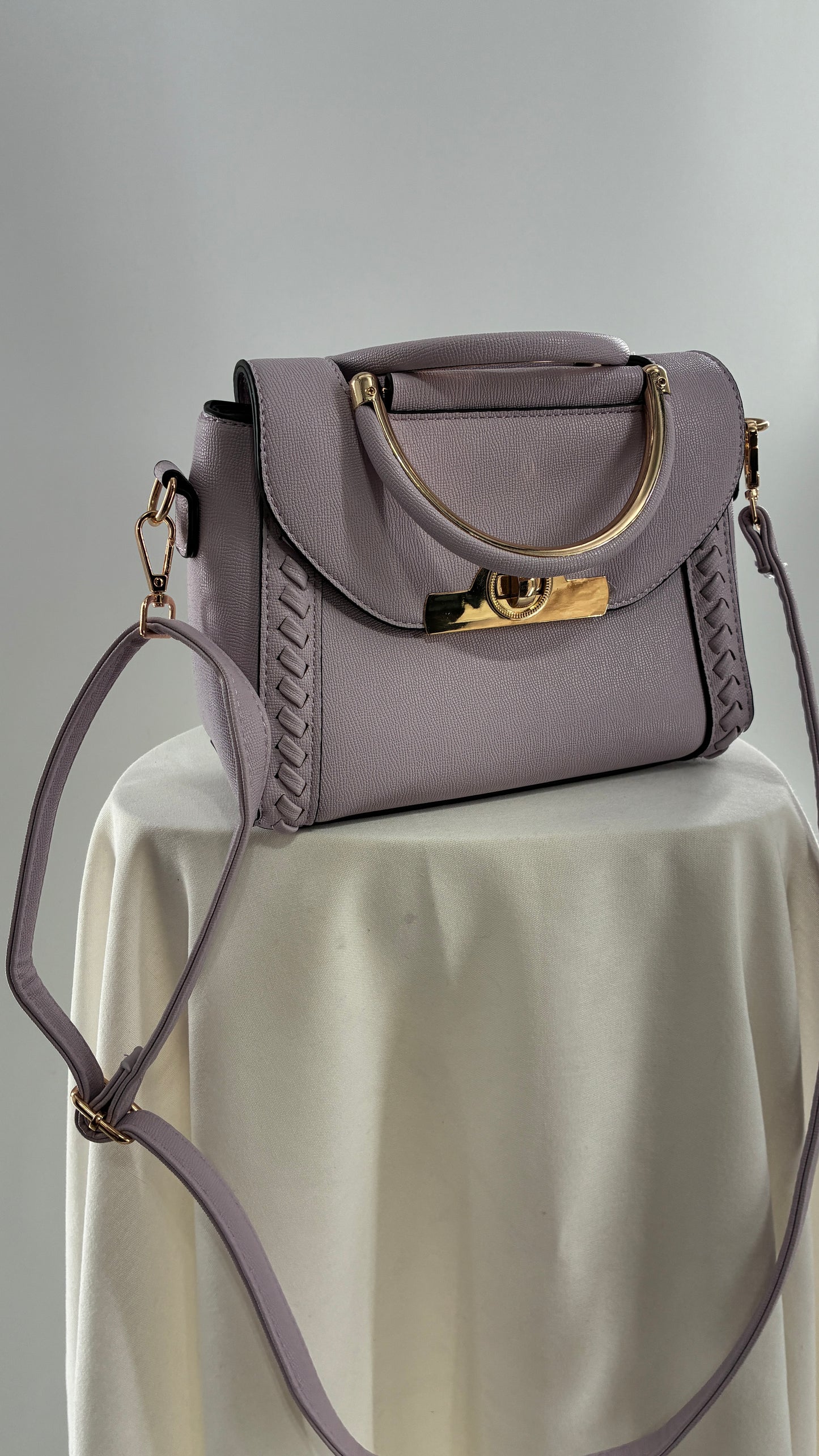 Lilac Purple Handbag and Crossbody with Gold Hardware