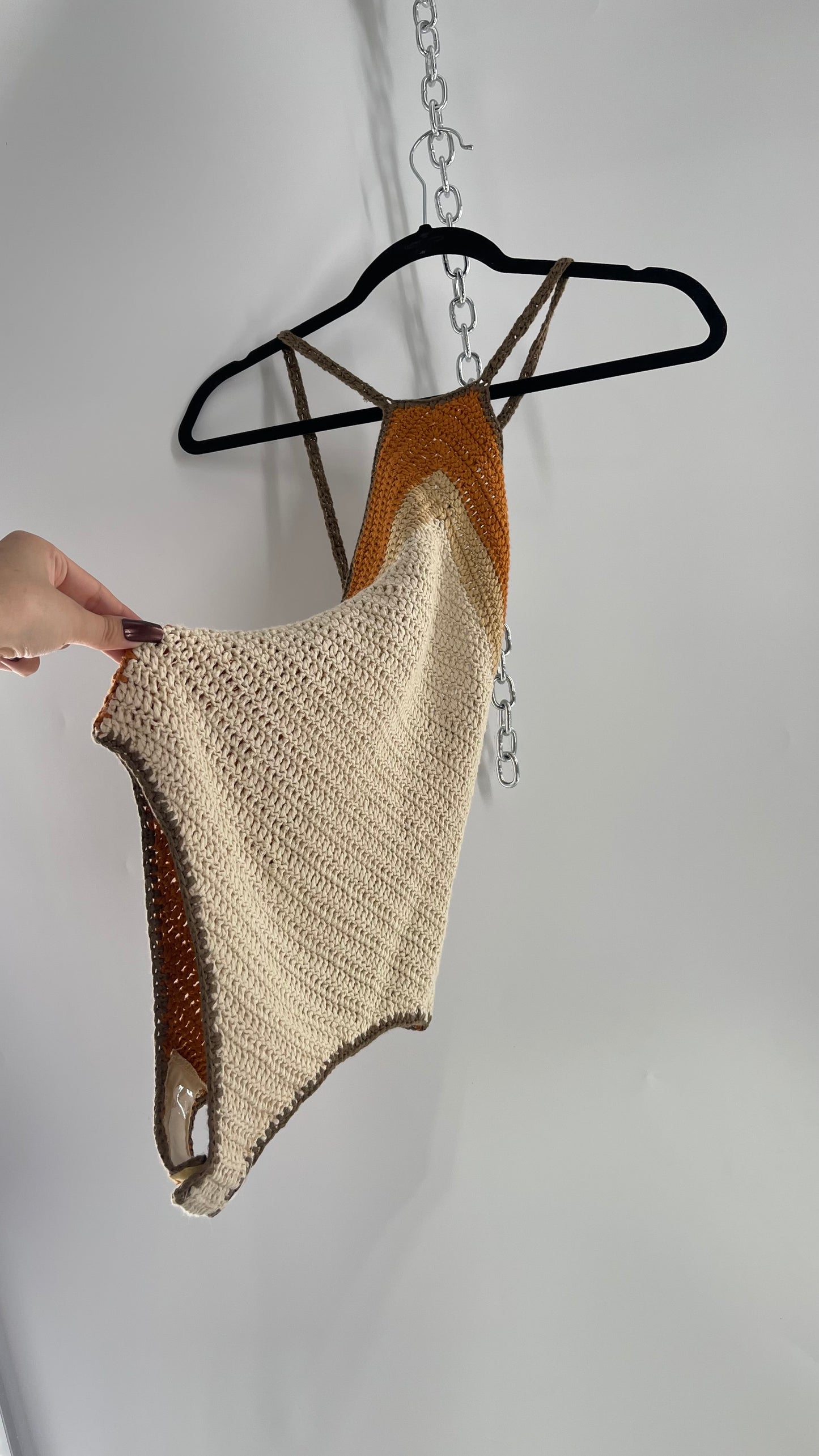 Intimately Free People Brown, Beige, Orange Crochet Knit Bodysuit (XS)