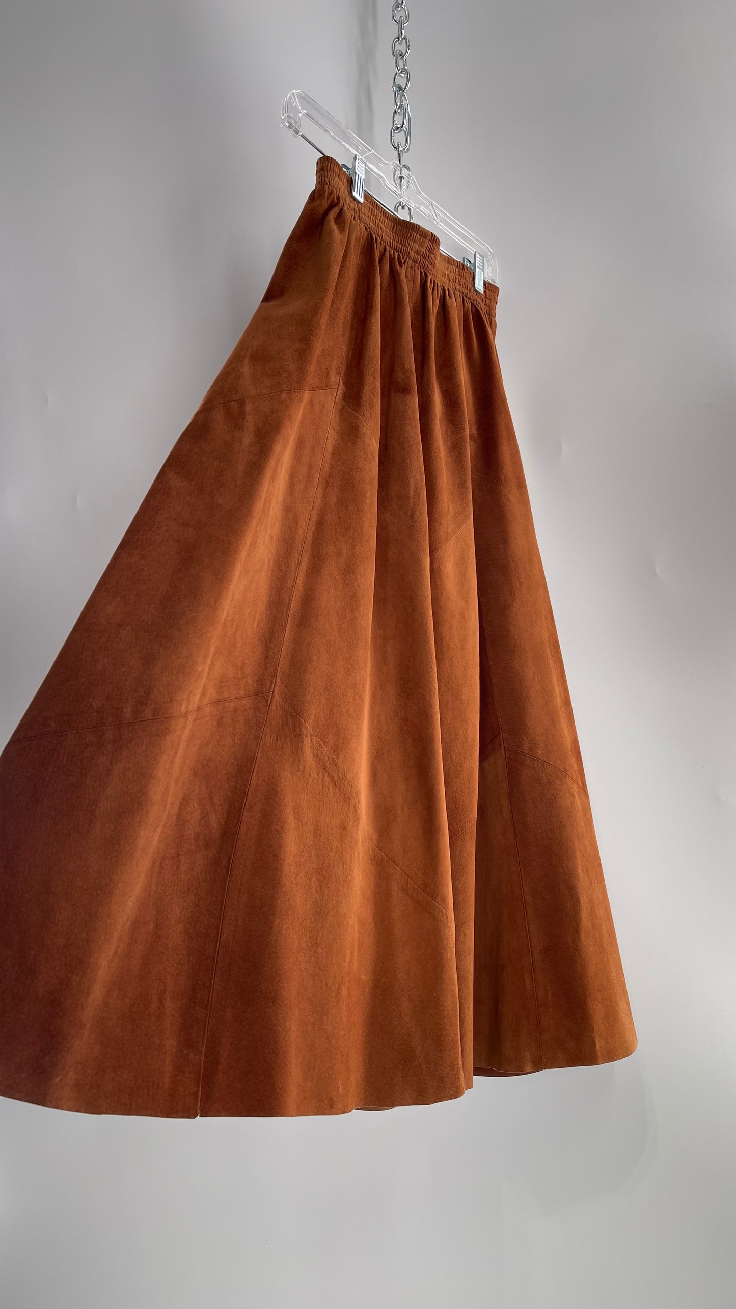 Vintage Brown Leather Suede Paneled Voluminous Skirt Assembled in Mexico (S)
