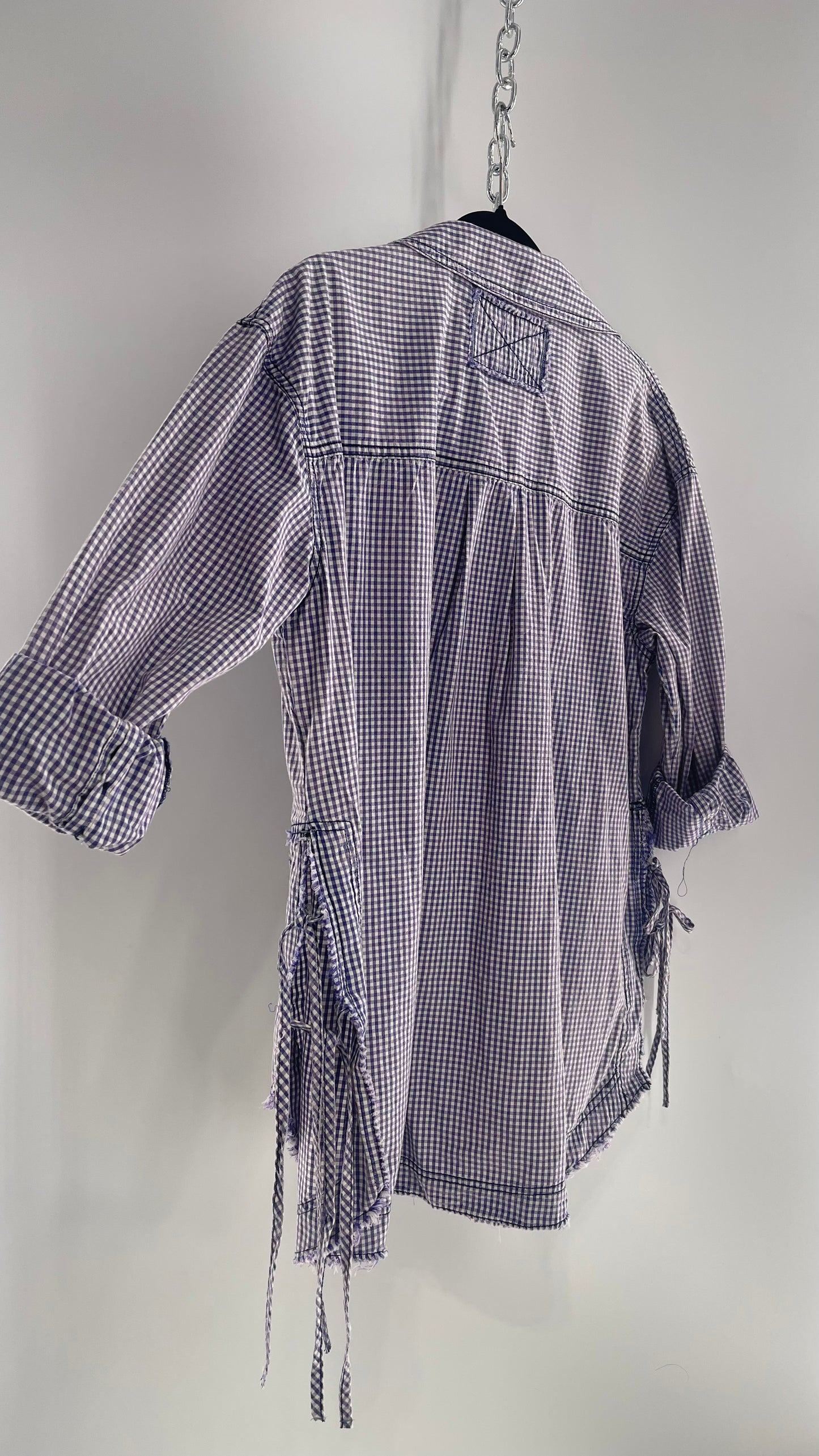 Free People Oversized Gingham Button Up with Side Tie Details (Small)