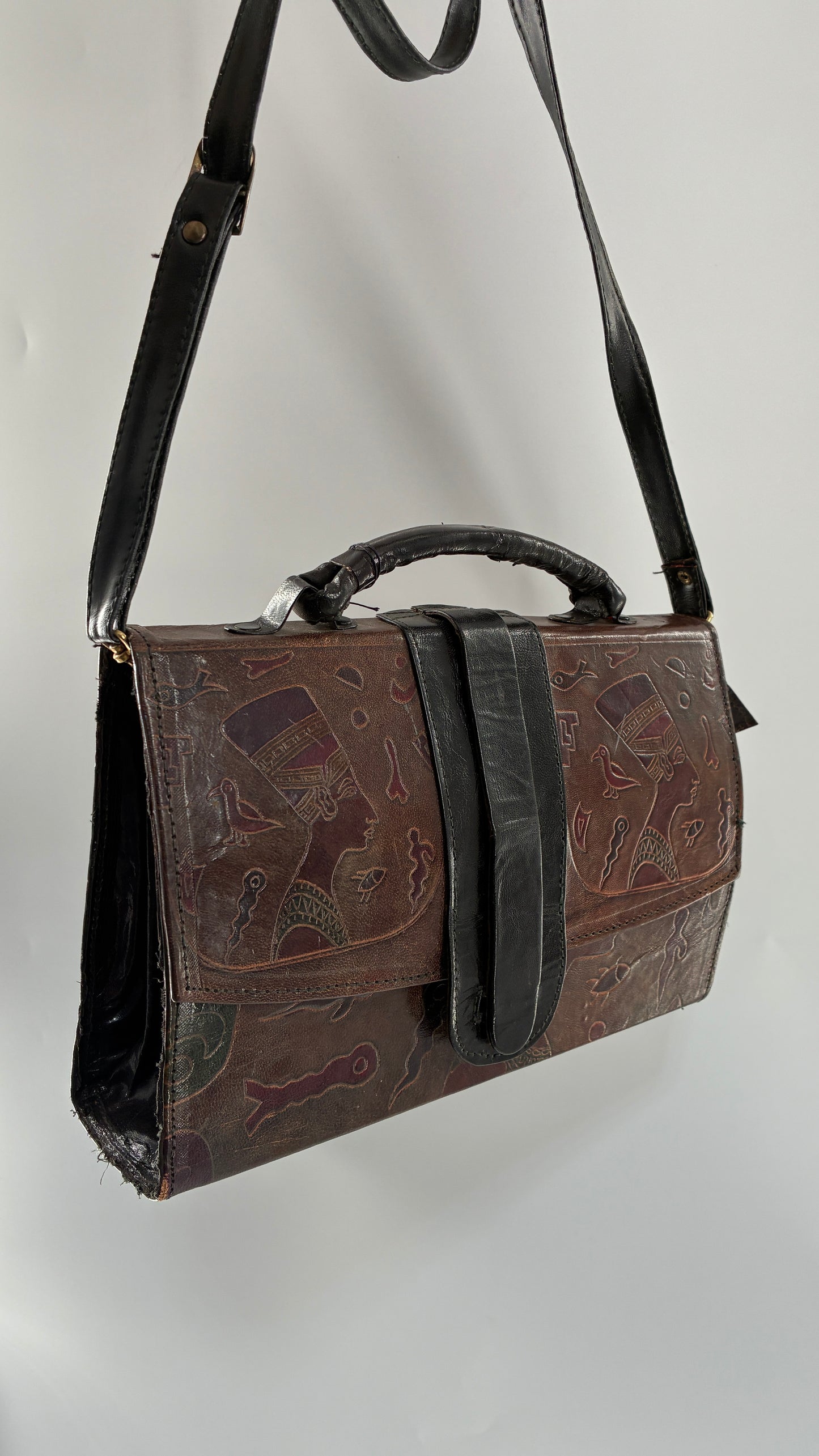 Deadstock Vintage African Leather Engraved Cross Body