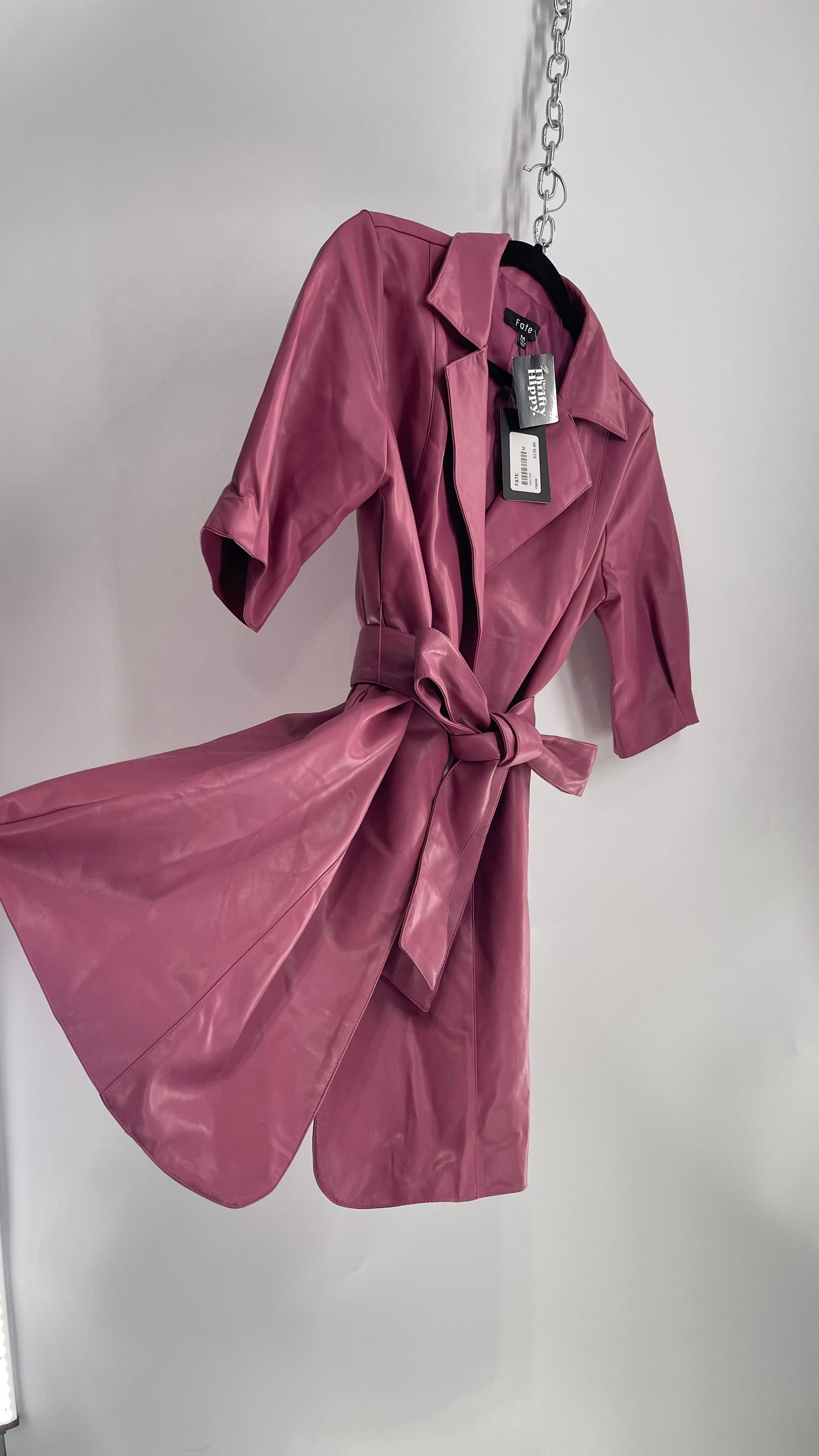 Fate Mauve Short Sleeve Vegan Leather Trench Coat Dress with Tags Attached (Medium)