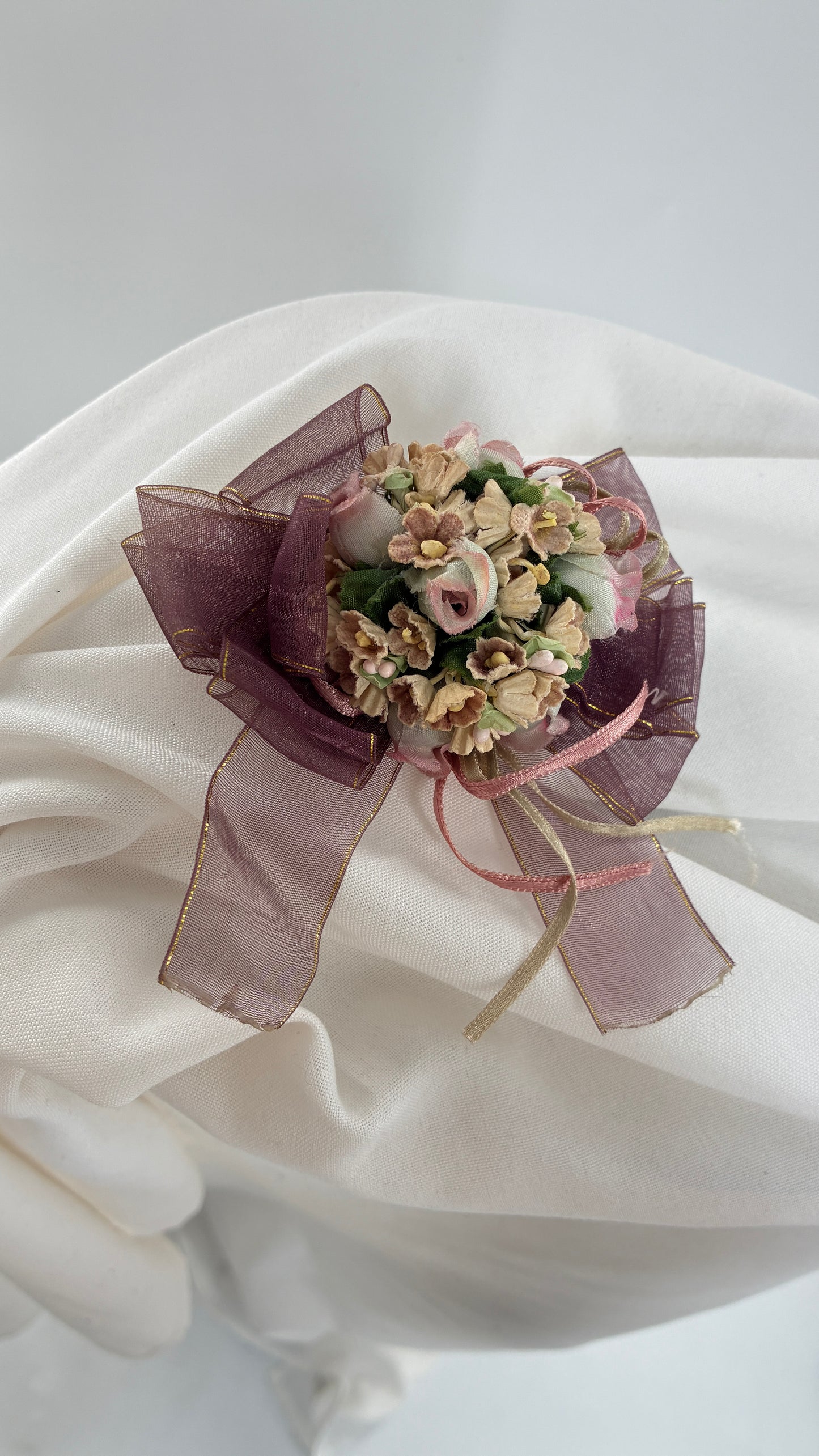 Vintage Ribbon and Lace Floral Brooch Pin