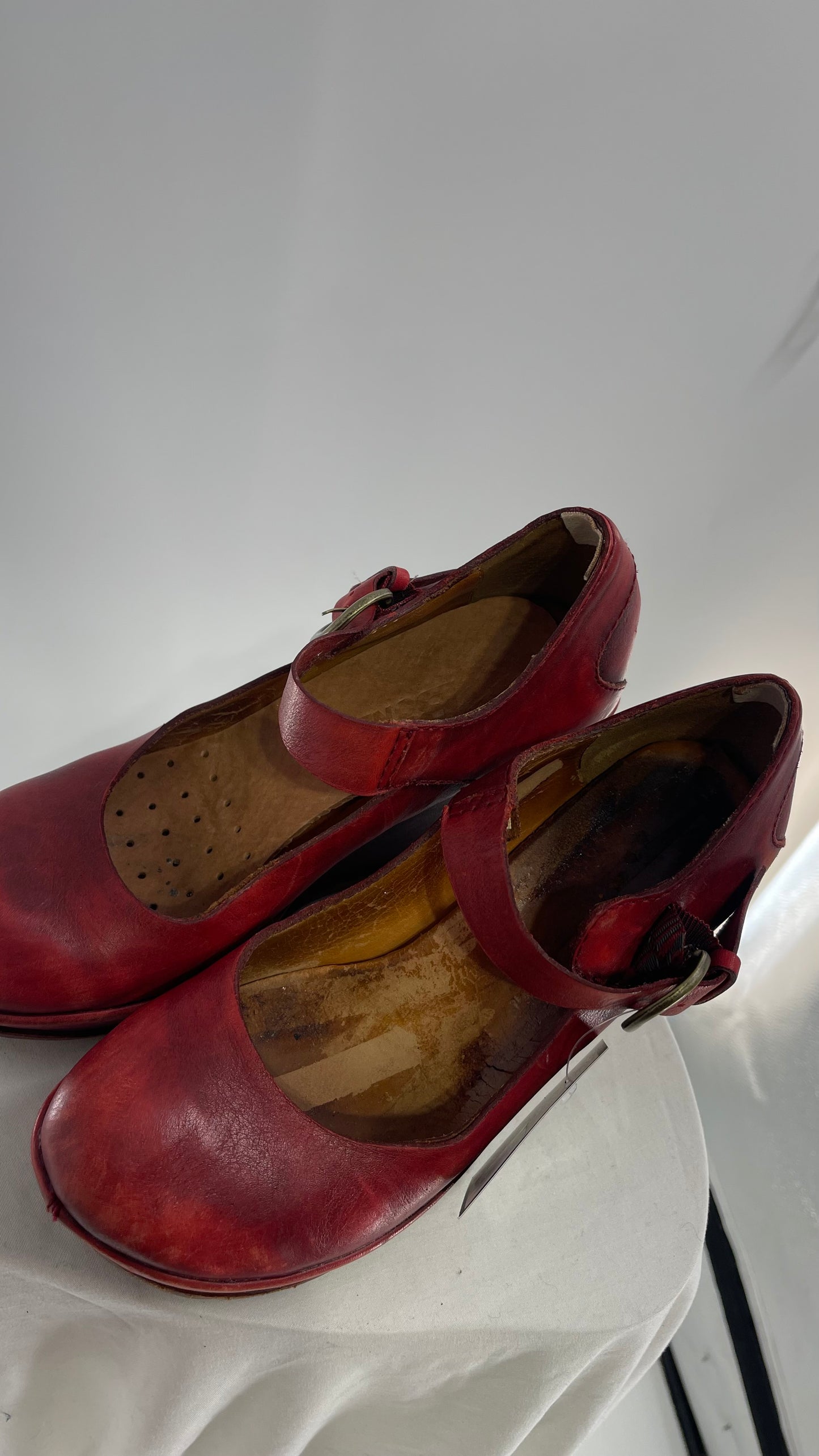 Kork-ease THE BONE Yuli Red Leather Wedge Mary Jane