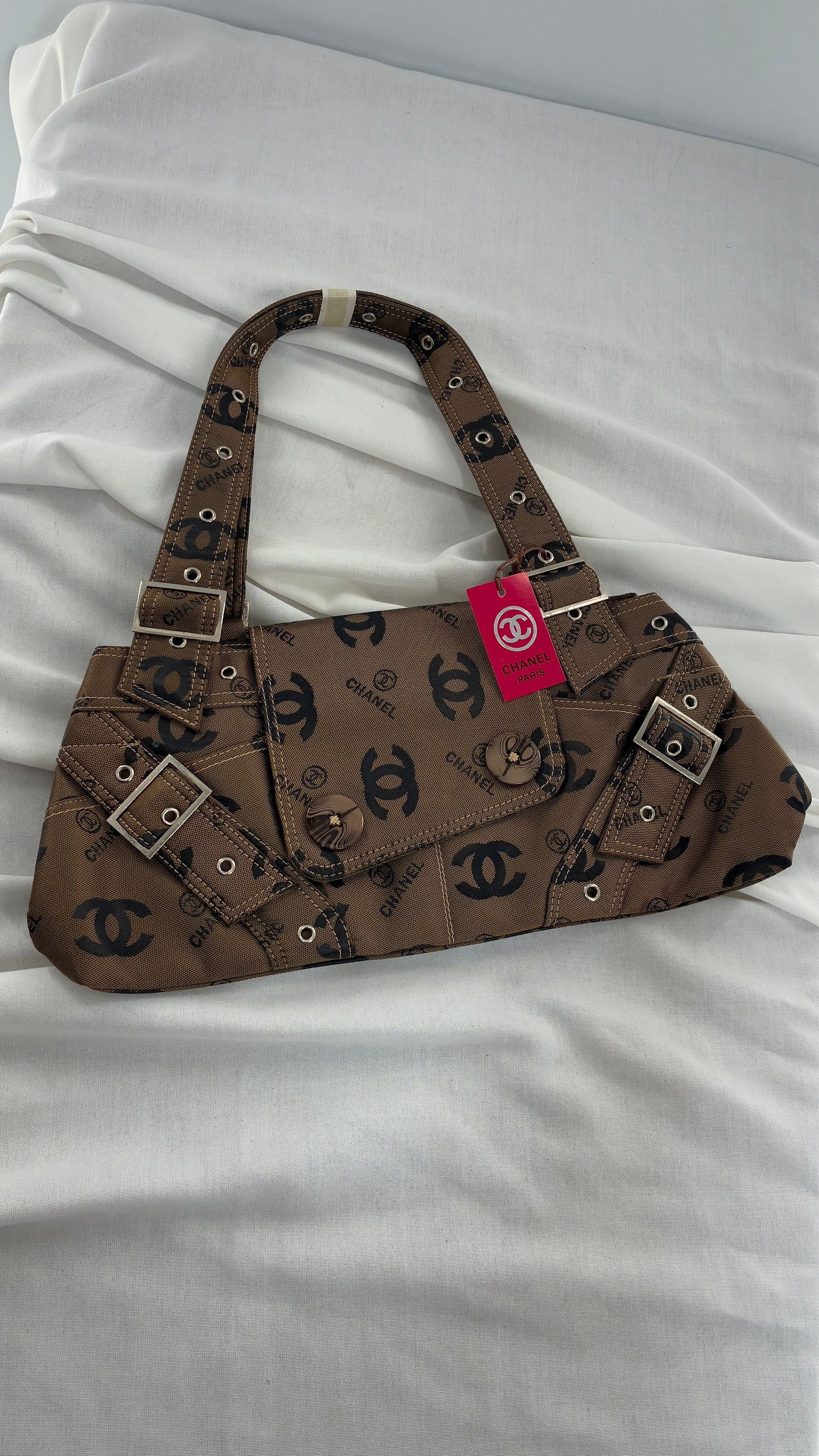 Vintage Kitschy Unauthenticated CHANEL All Over Monogram Buckle Bag