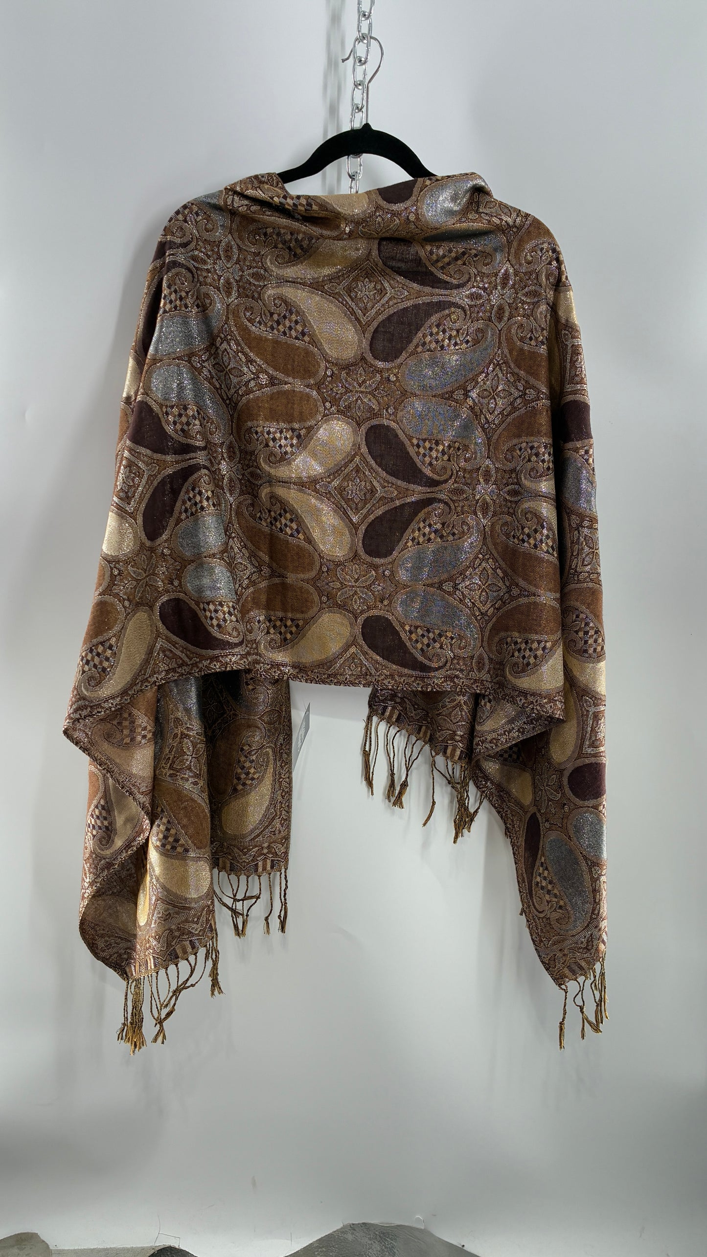 Vintage Paisley Metallic Knit Bronze and Silver Scarf