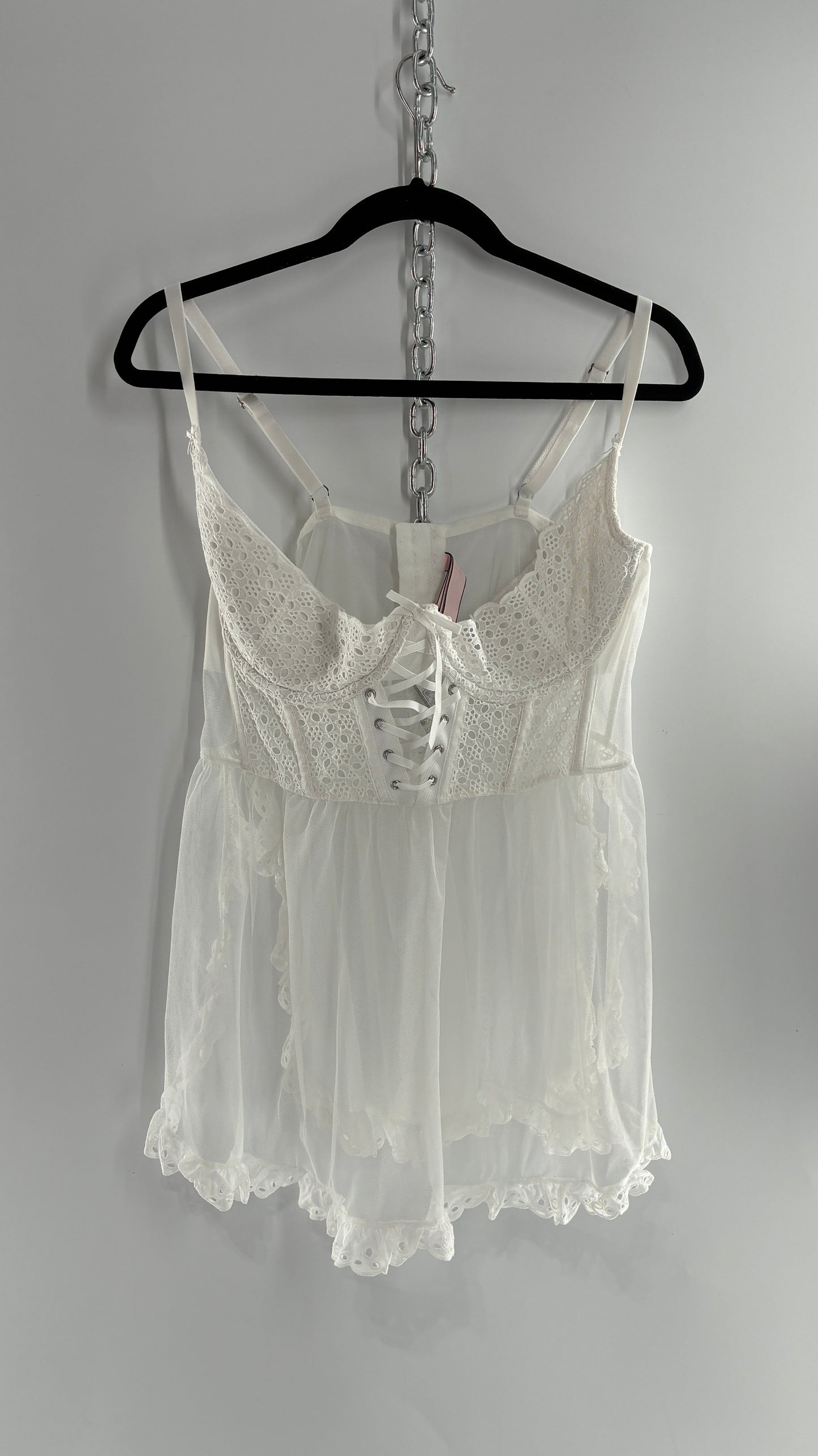 Vintage VICTORIA’S SECRET White Eyelet Lace Bustier with Mesh Skirt (XXL)