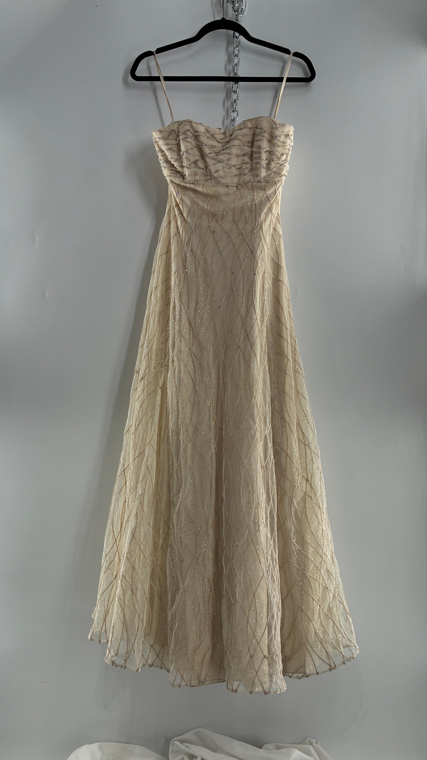 Vintage Victor Costa for Neiman Marcus Strapless Ruched/Pleated Bust Mermaid Gown Covered in Braided Threads and Embroidered Beads (6)