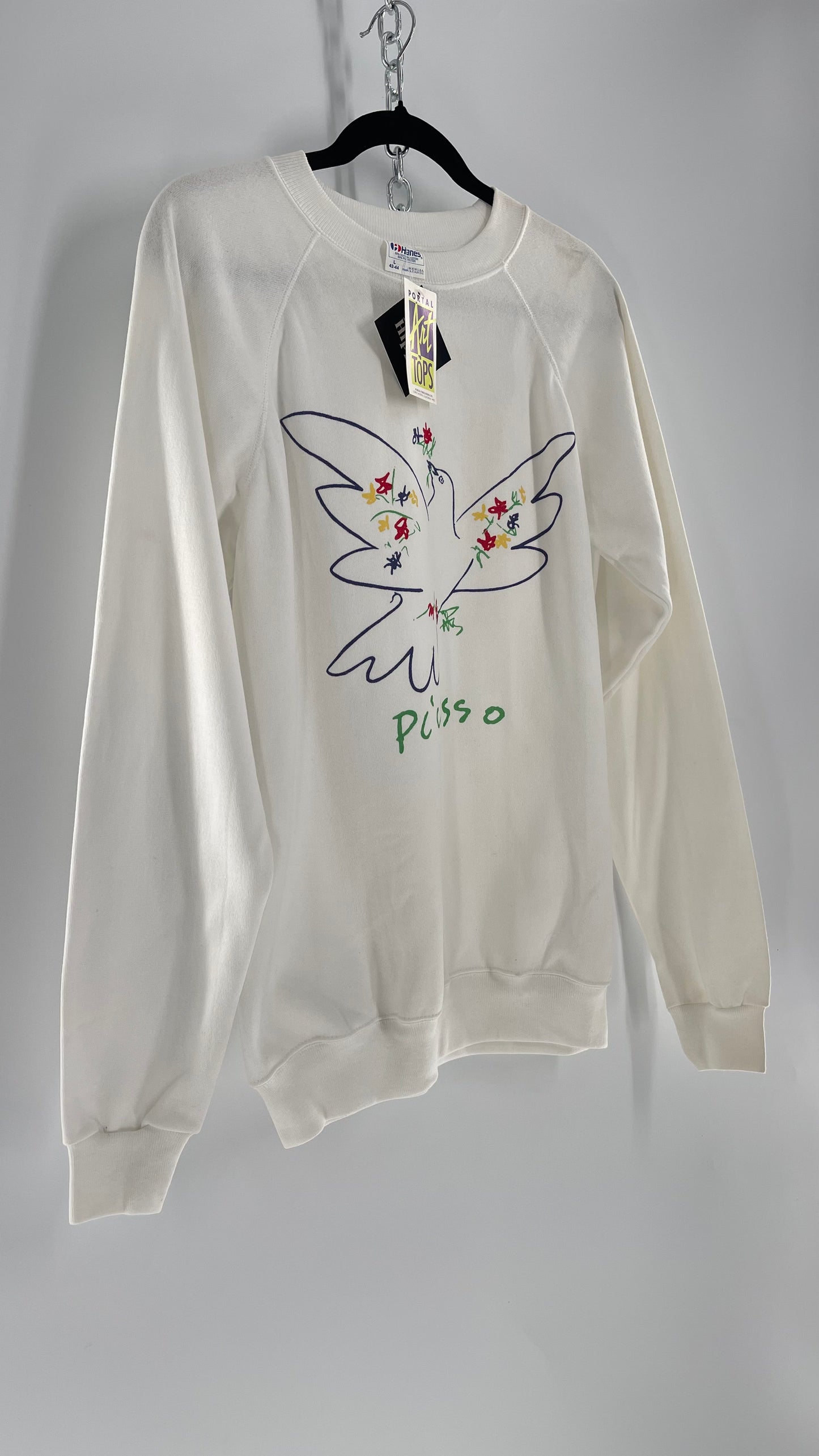 Deadstock Vintage Picasso Dove Doodle Crewneck Portal Art Tops Tag (Large)