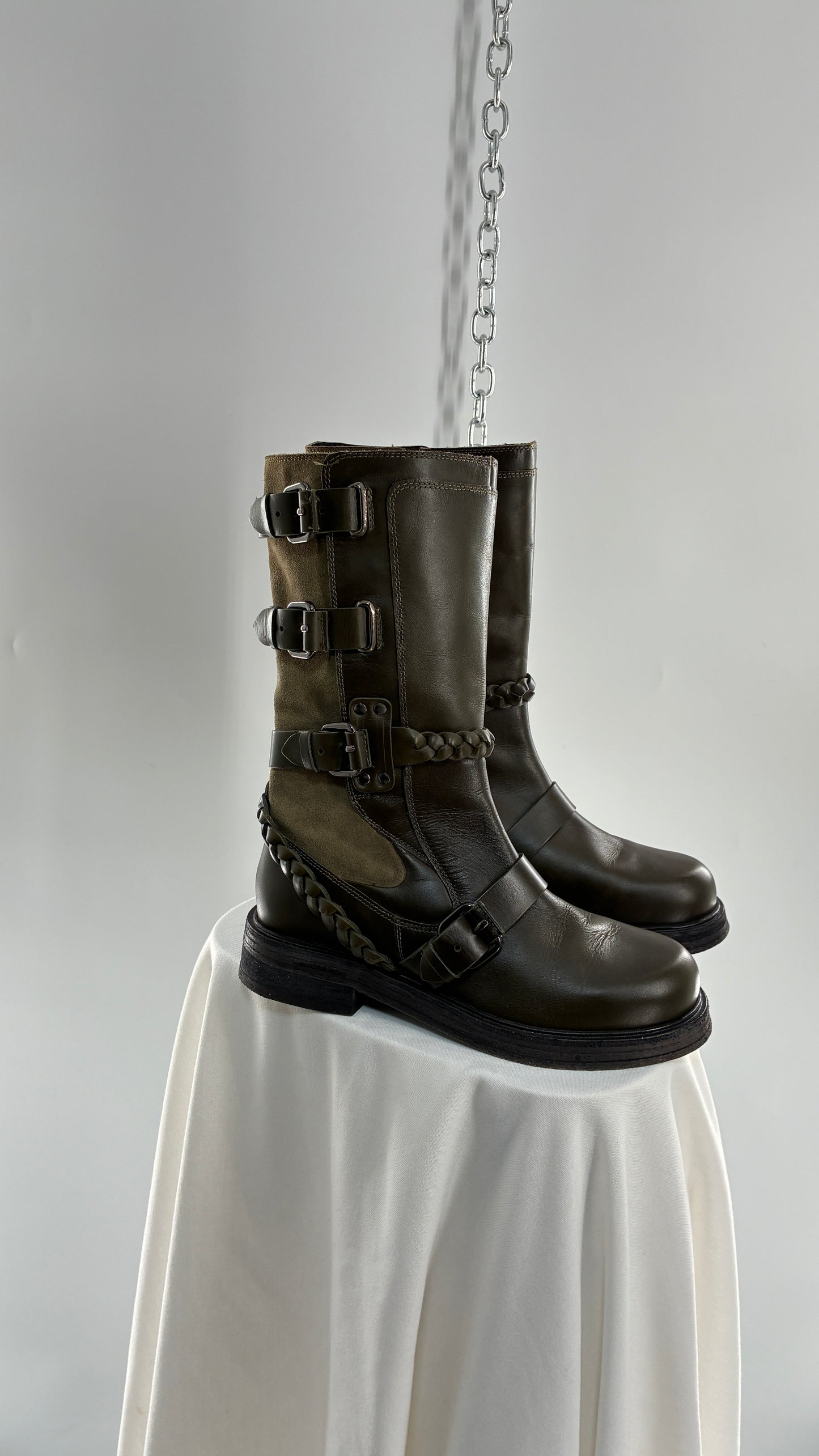 Free People Billie Olive Green Moto Boots with Buckle Closure (7)