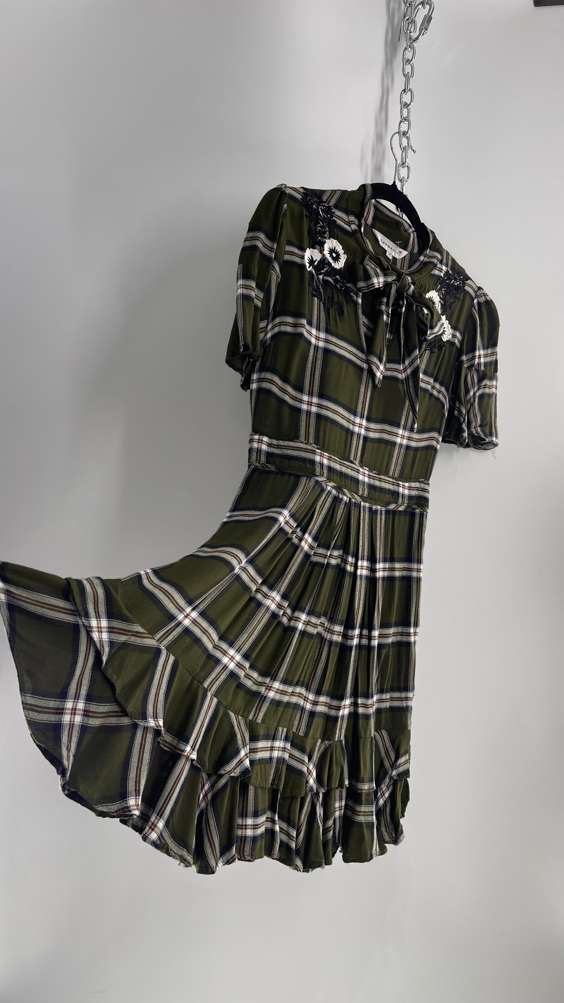Ranna Gill Anthropologie Army Green Plaid Dress with Floral Embroidery The Thrifty Hippy Ranna Gill Anthropologie Army Green Plaid Dress with Floral Embroidery The Thrifty Hippy