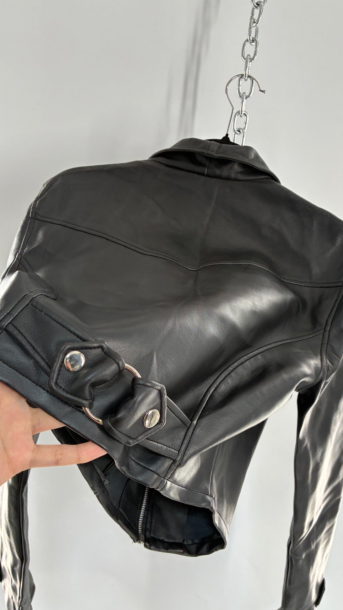 Vintage 1990s HIGHWAY Black Vegan Leather Cropped Jacket (Medium)