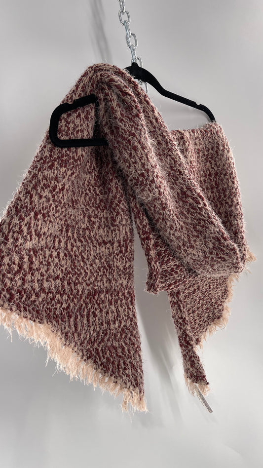 Free People Brick/Burgundy and Dusty Pink Interwoven Voluminous Shag Scarf