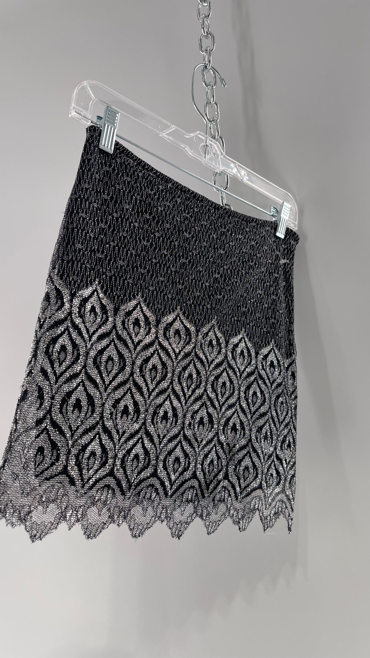 Free People Black Silver Metallic Scalloped Hem Mini Skirt (0)