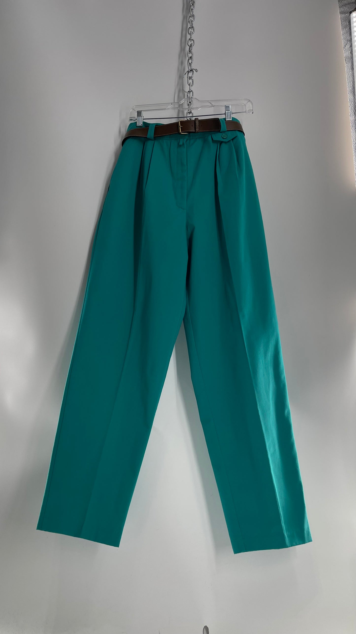 Vintage 80s Teal Deadstock Trouser with Coin Pouch Pocket with Built in Belt (14)