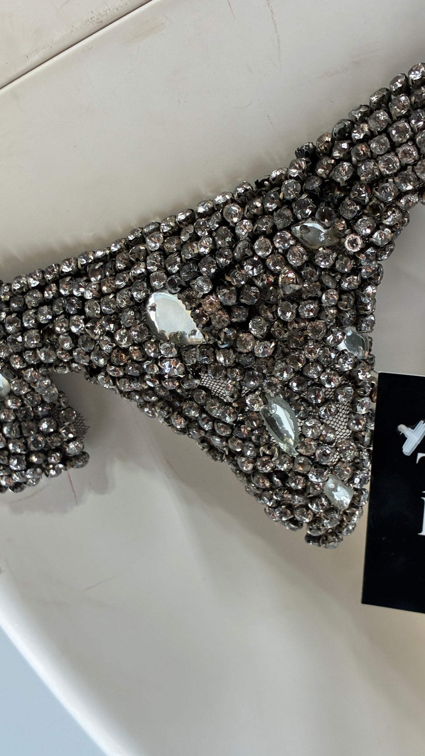 Vintage Brown Suede Leather Scalloped Belt Covered in Rhinestones and Heavy Ornate Beading