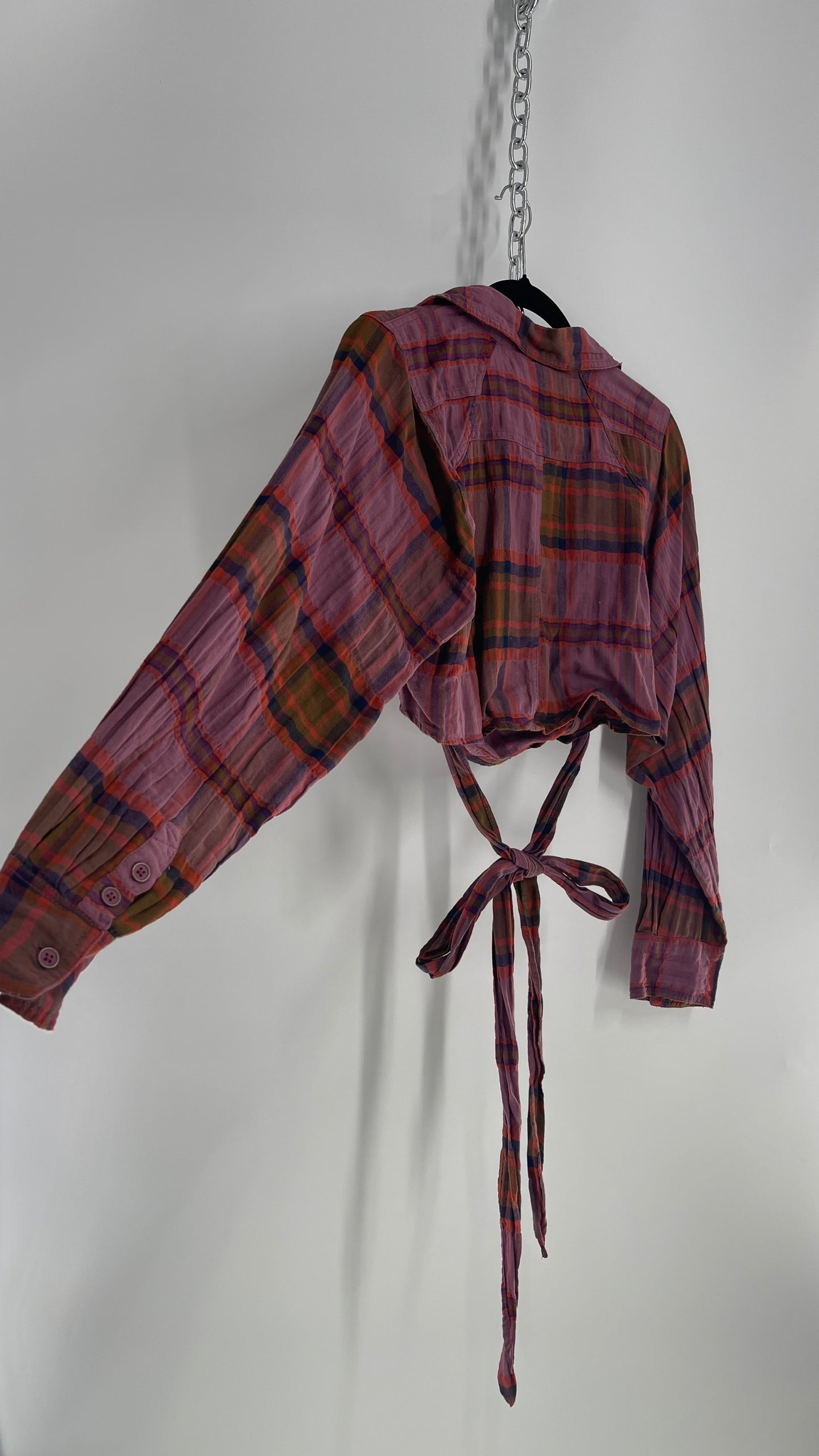 Free People Plaid Wrap Around Pocketed Blouse (Large)