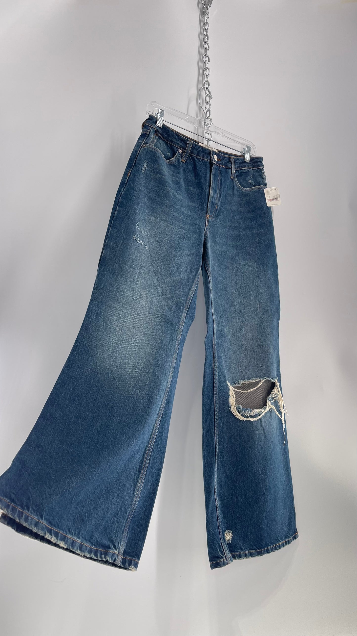 Free People Medium Wash Ripped Flare Jeans with Tags Attached (27)