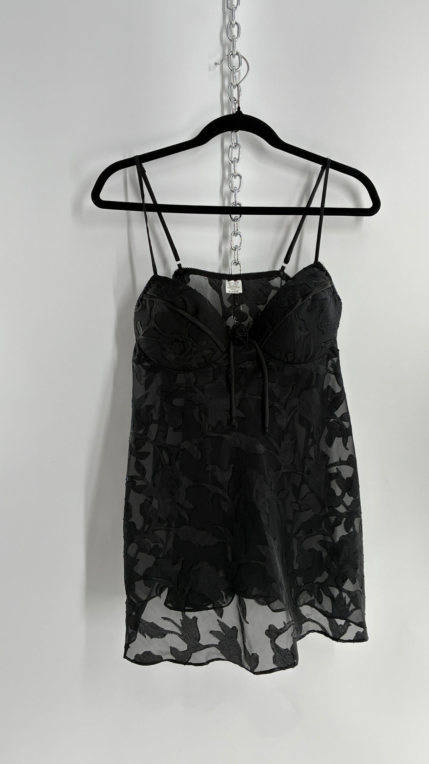 Vintage Black Floral Babydoll Camisole with Rosette Bust